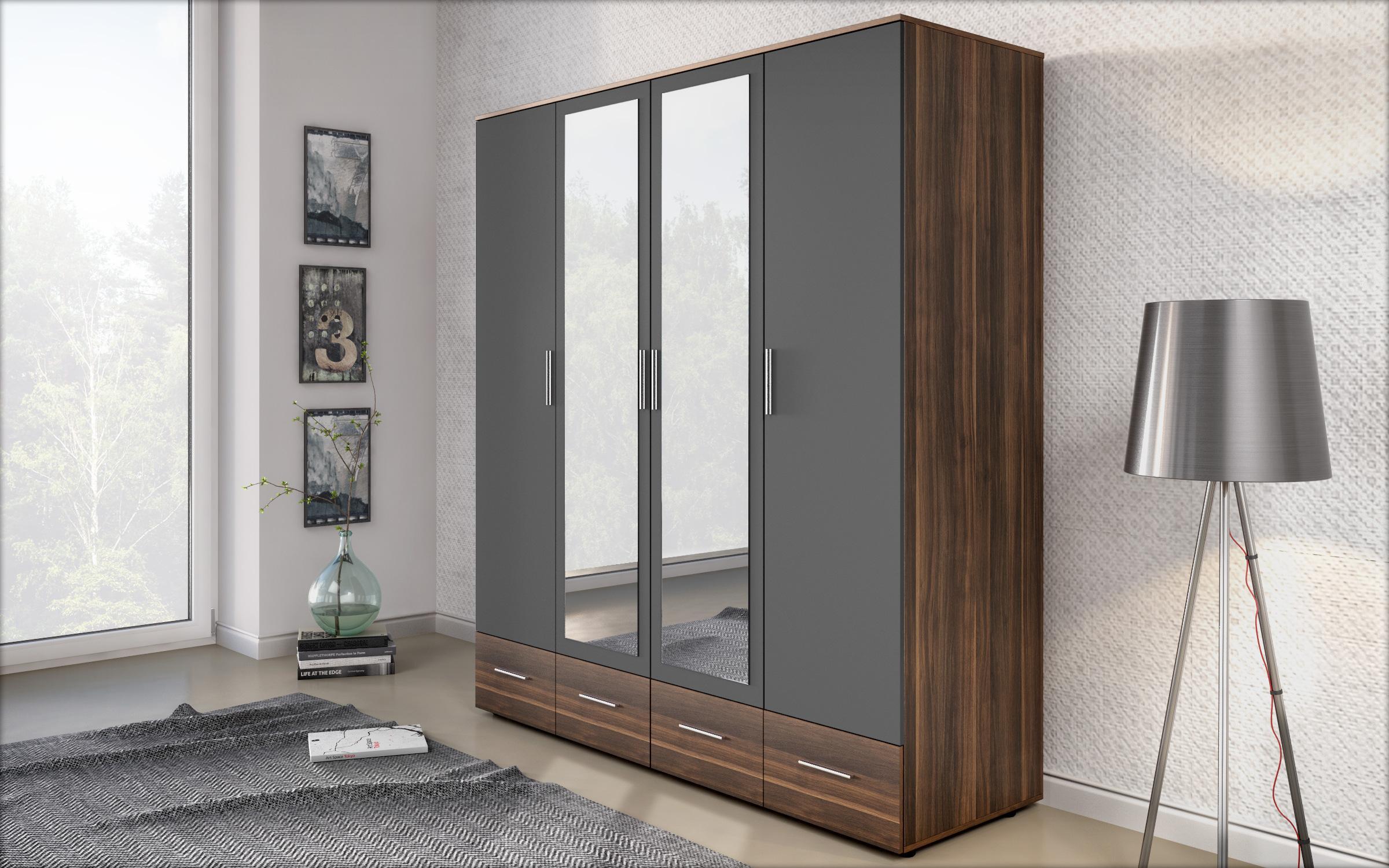 Dulap cu 4 usi si sertare Select, antracit mat + nuc  3