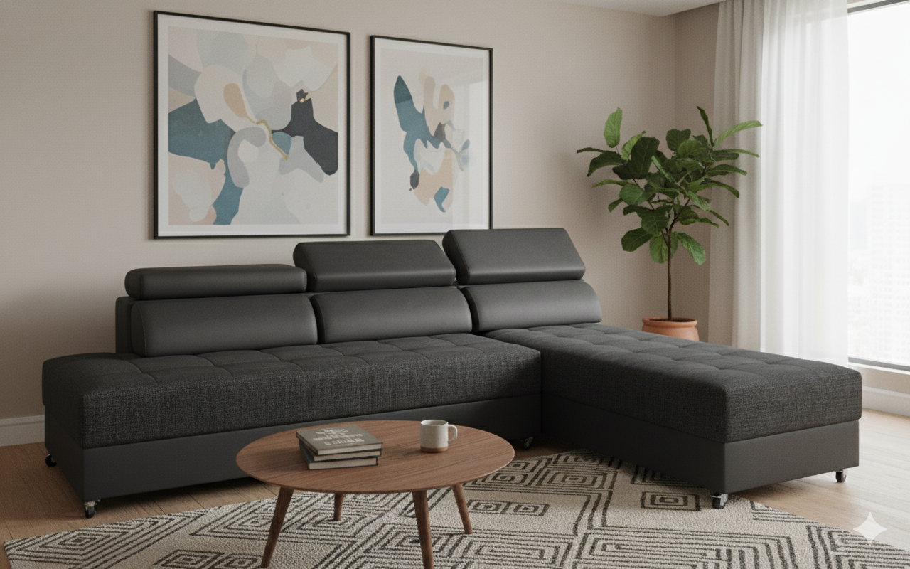 Coltar pentru living Galans Nova, gri inchis + negru  1