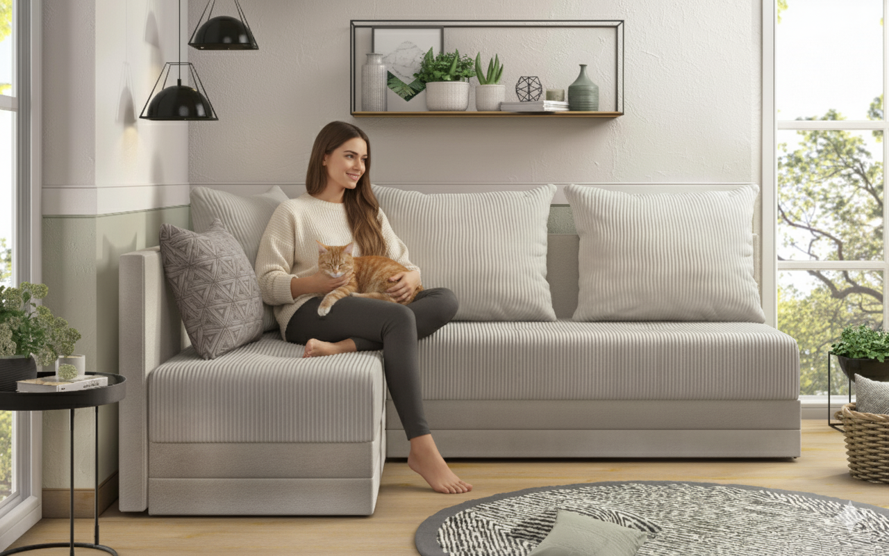 Раскладной угловой диван Арамо, бежевый + светло-бежевый  3