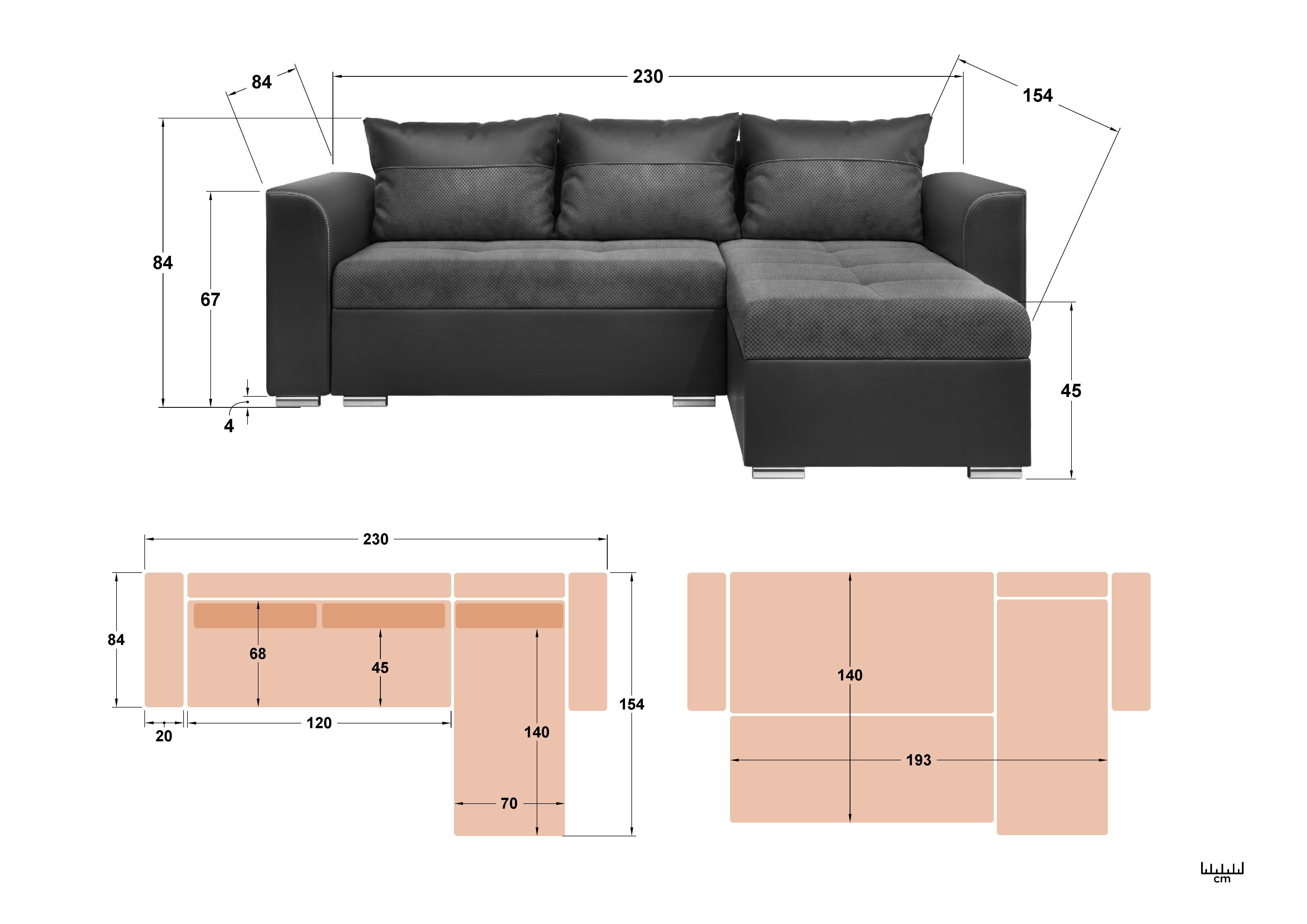Coltar extensibil Jovani, gri + negru  2