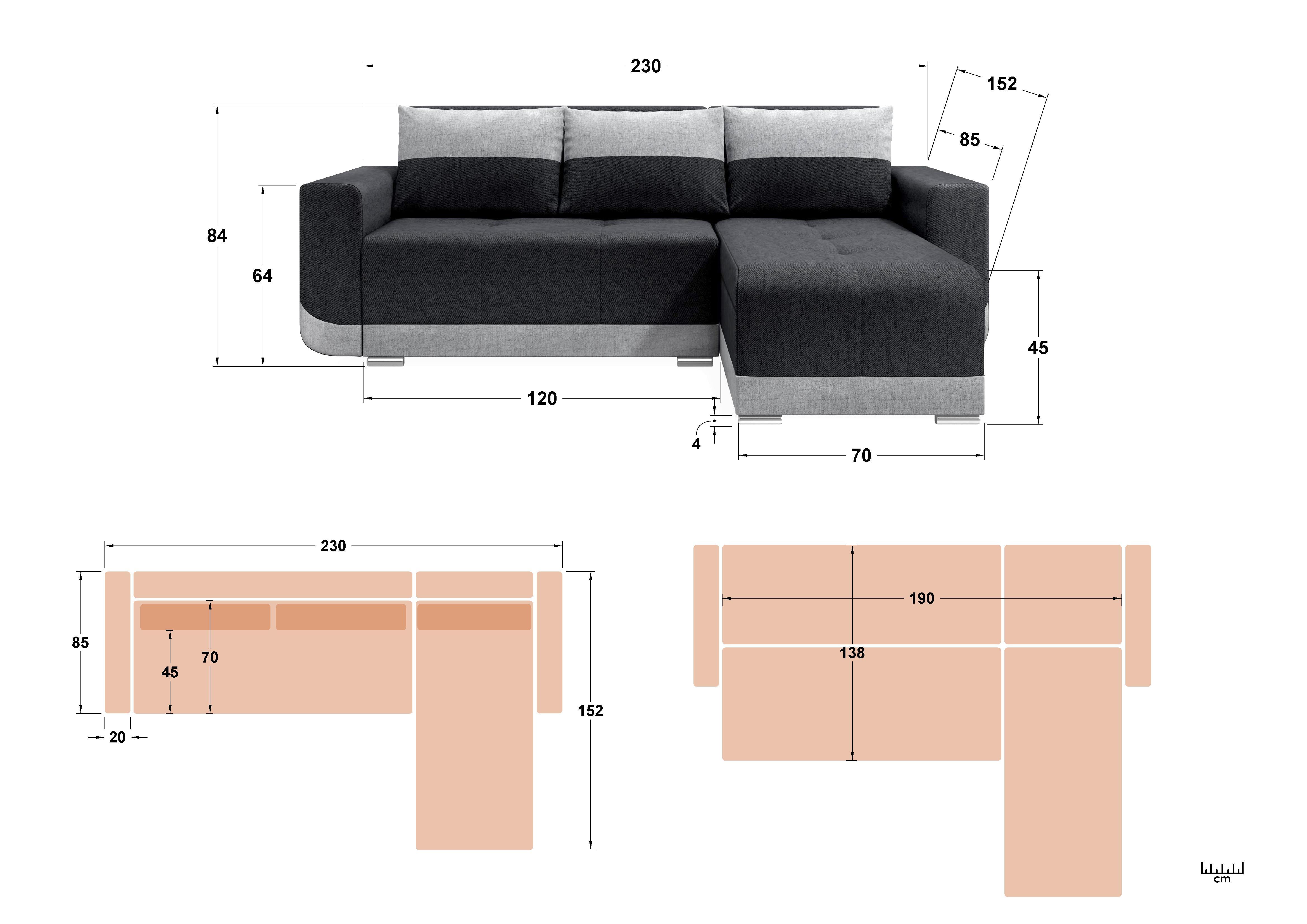 Coltar extensibil Grand, grafit + gri  2