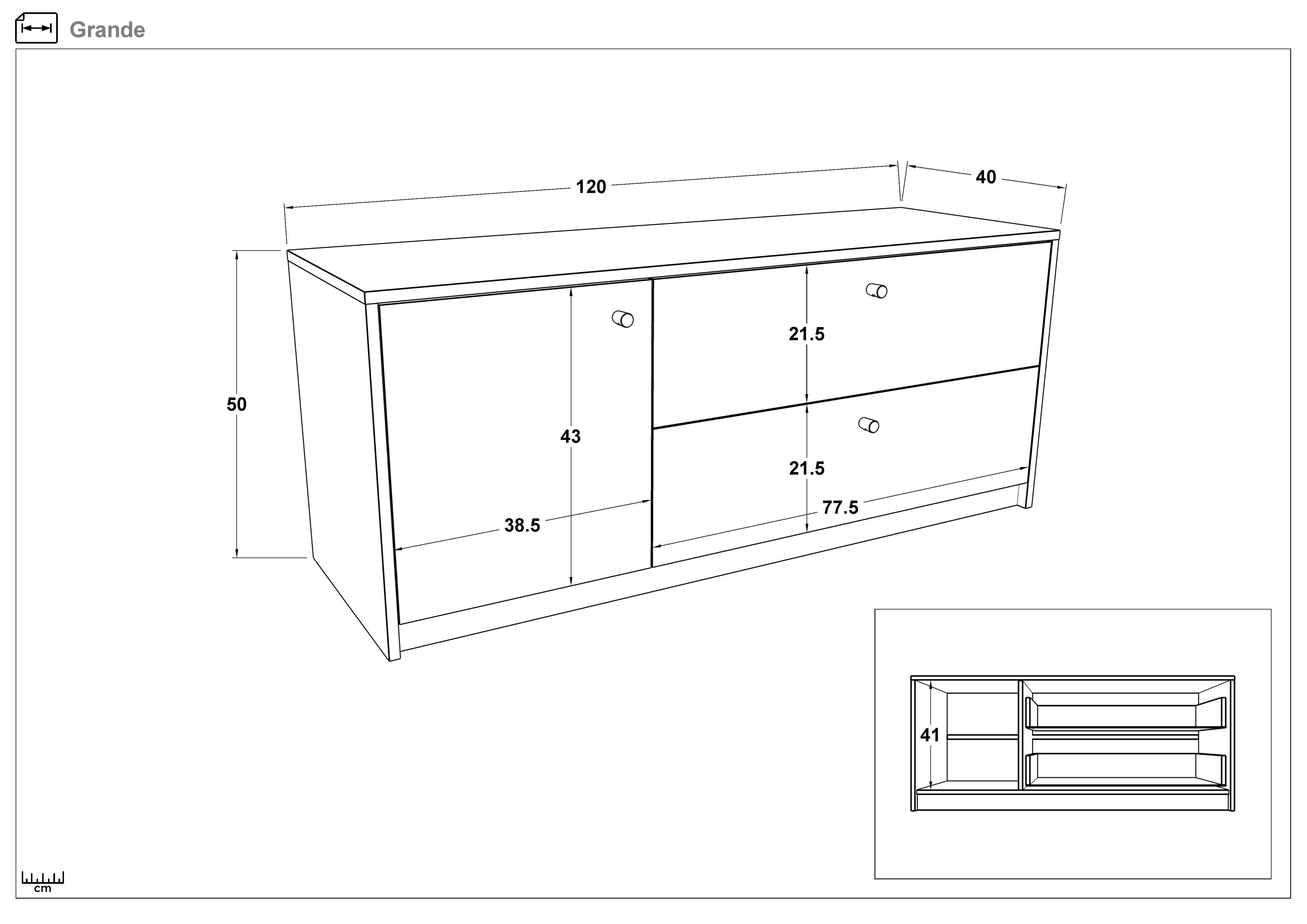 Modul TV Grande, alb mat + stejar deschis  2