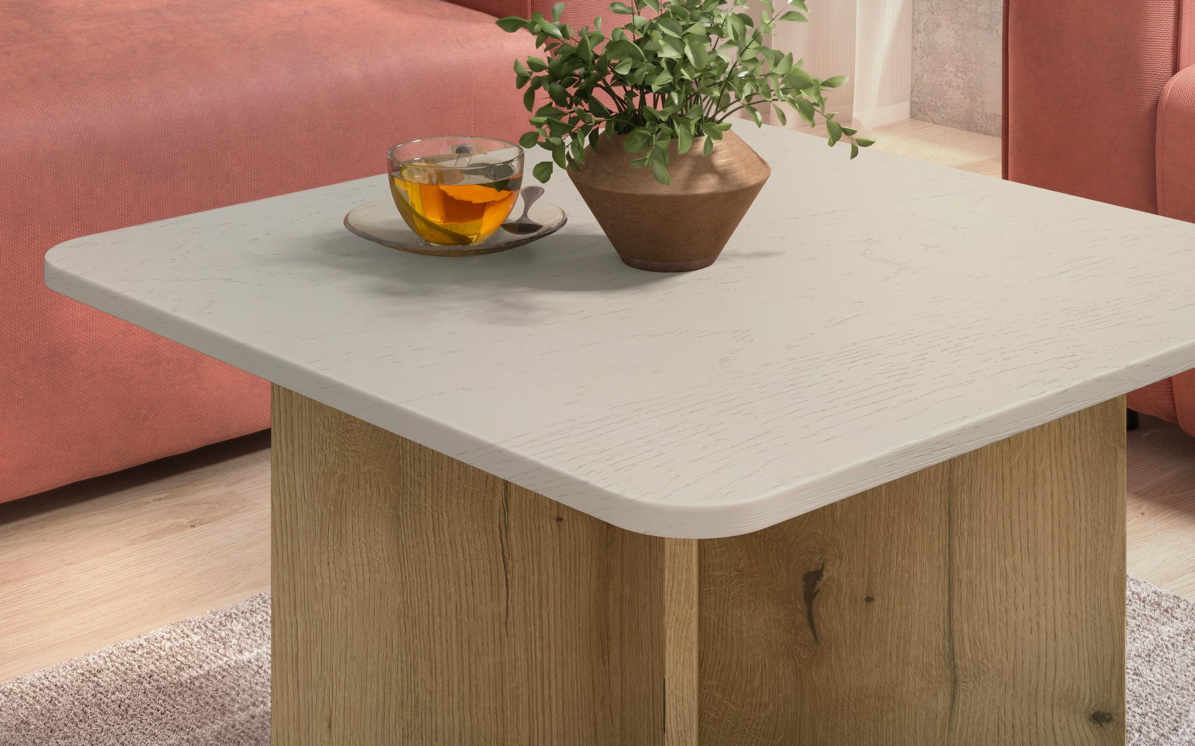 Masuta de cafea Amelia + MDF, stejar evoc + aspen bej  3