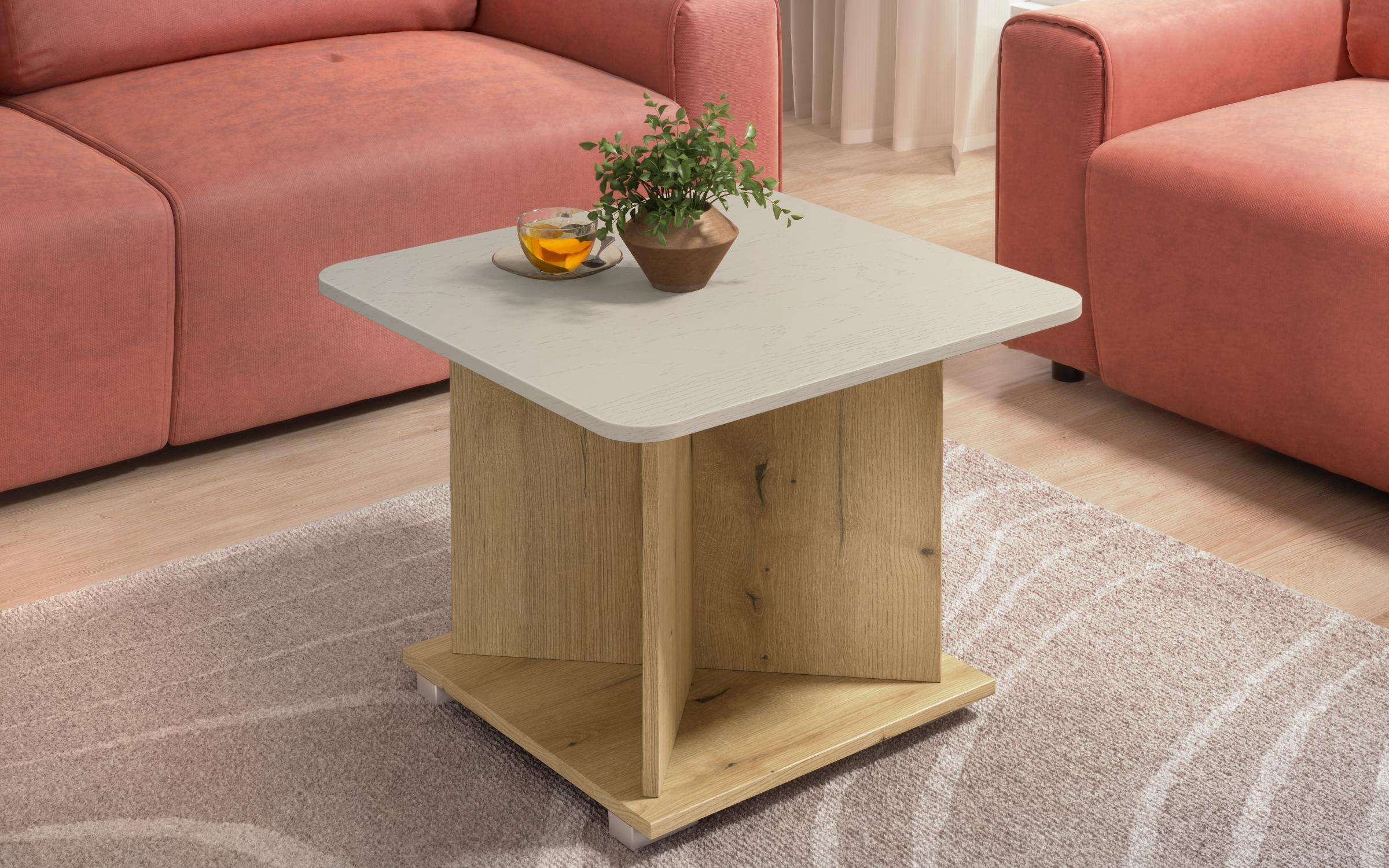 Masuta de cafea Amelia + MDF, stejar evoc + aspen bej  2