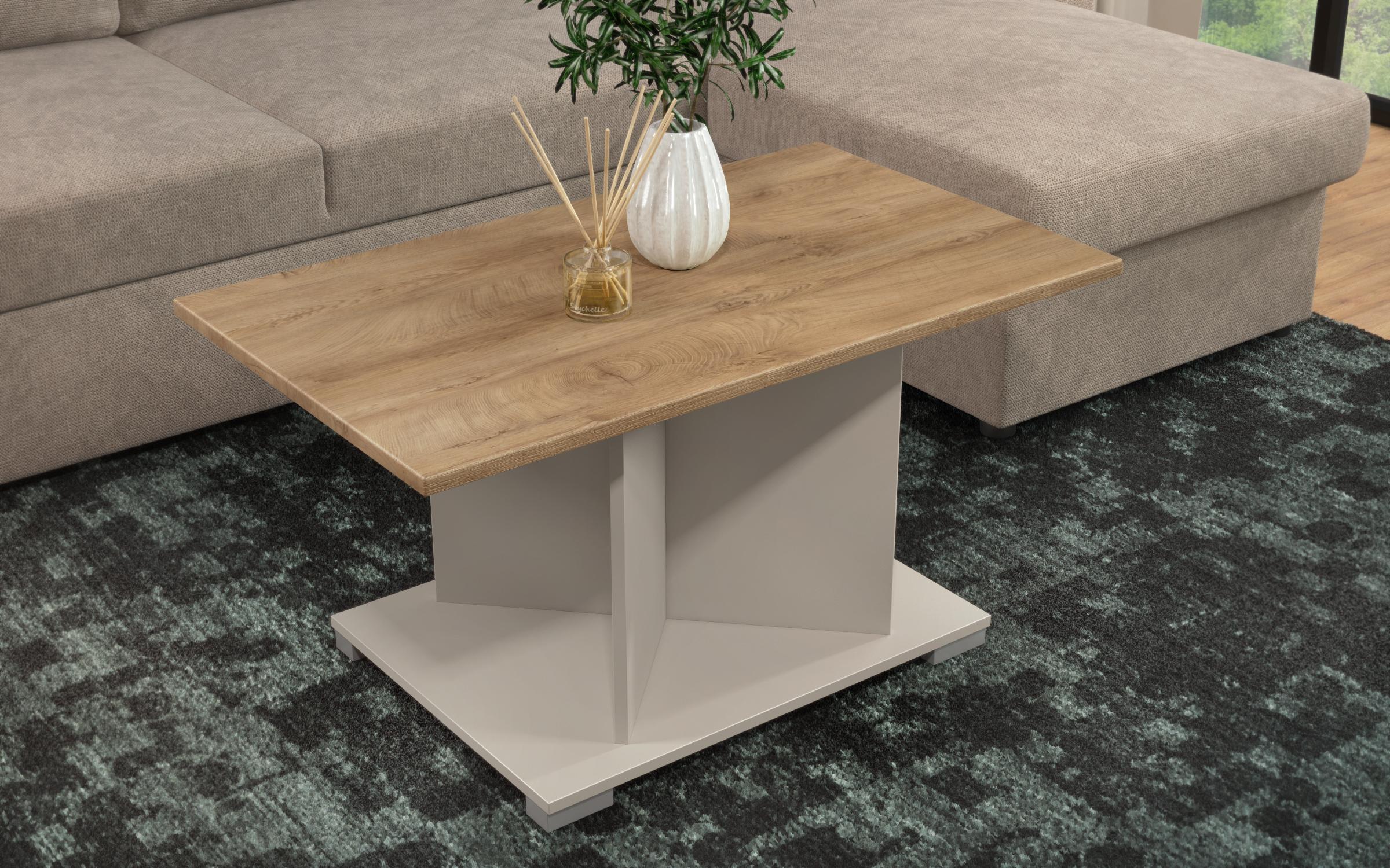 Masuta de cafea + MDF Aurea L, nisipiu mat + stejar classic  3