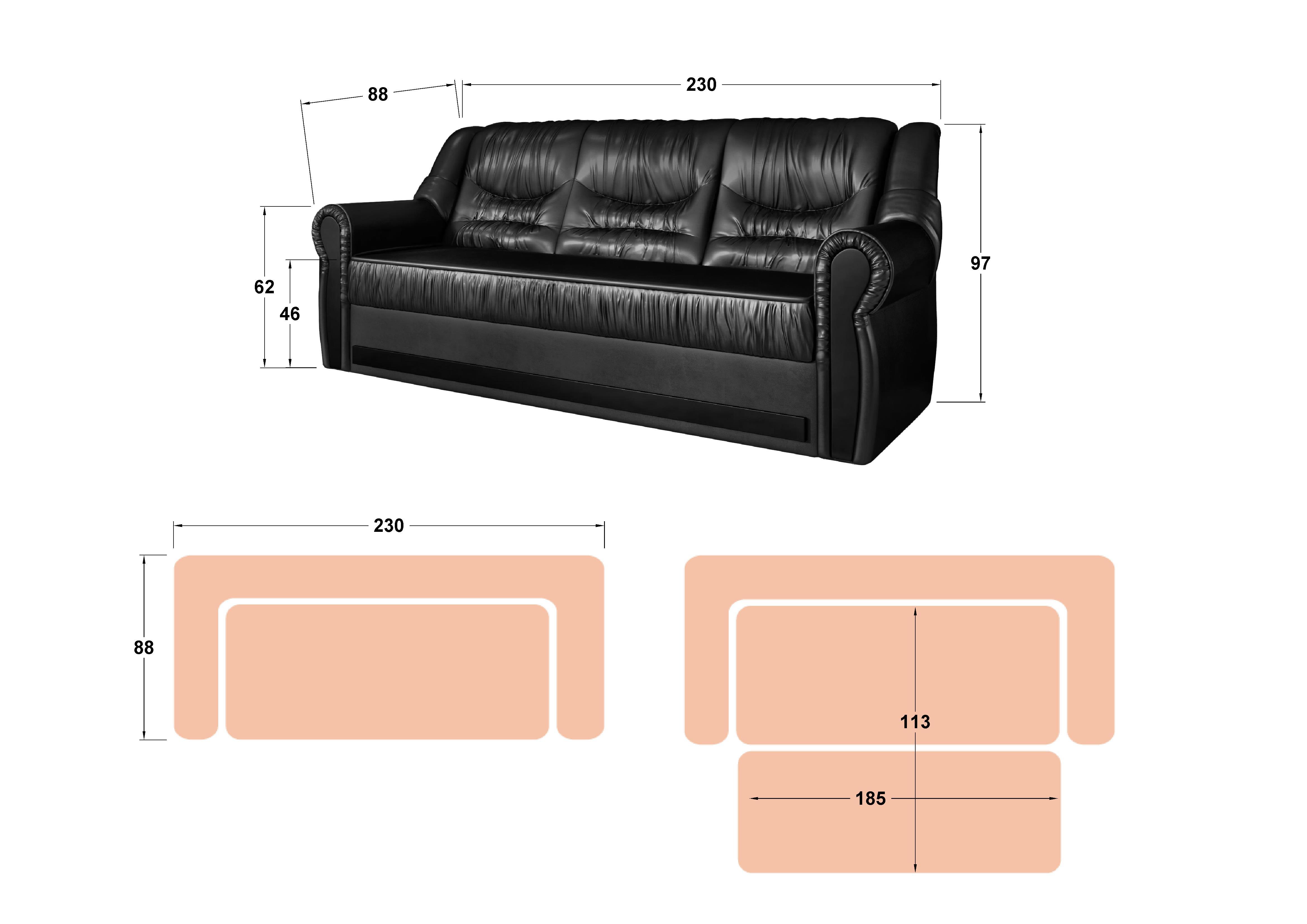 Canapea extensibila  Imperial + mecanism pentru pat, piele wenge  2