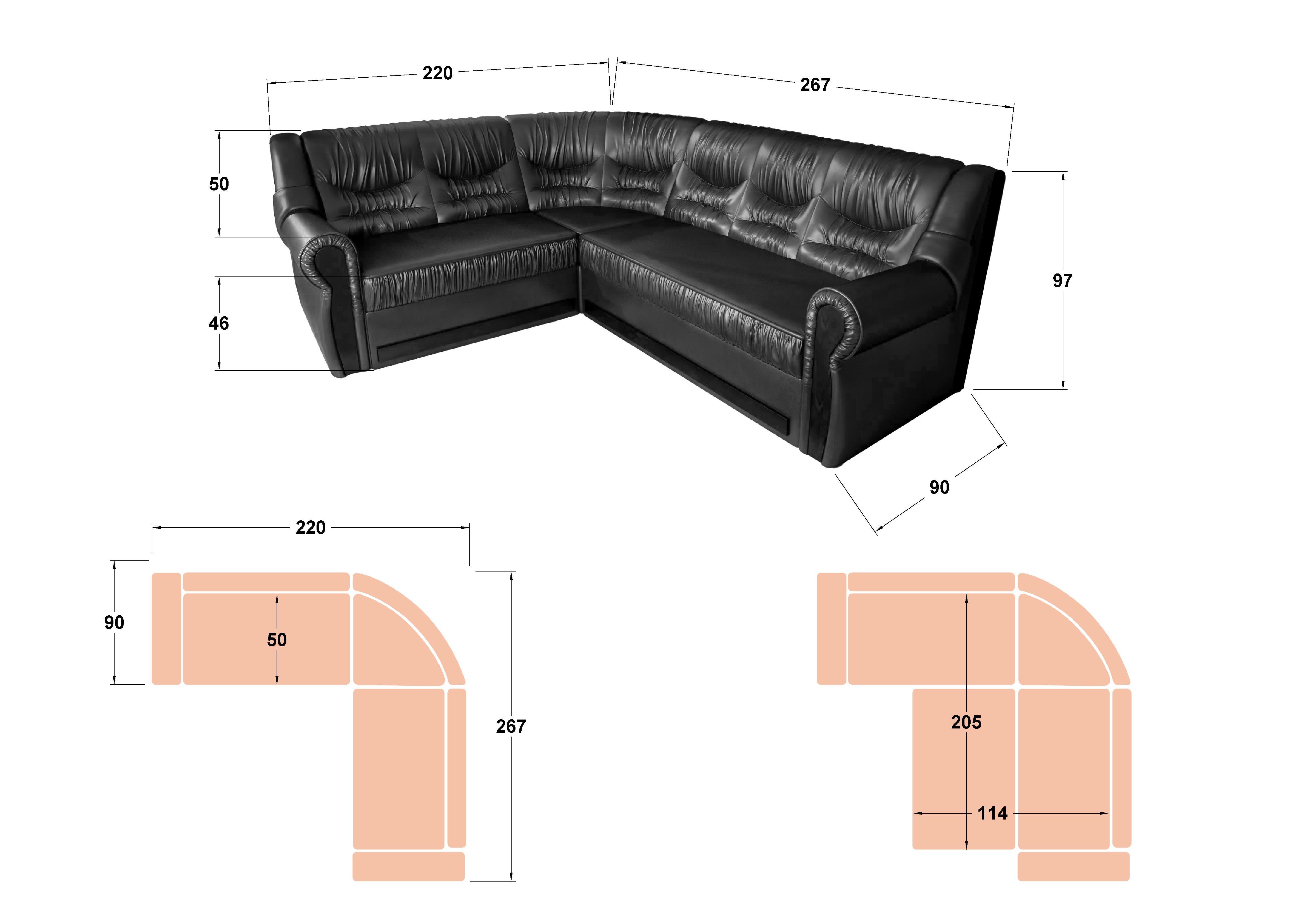 Coltar pentru living Imperial, piele wenge  2
