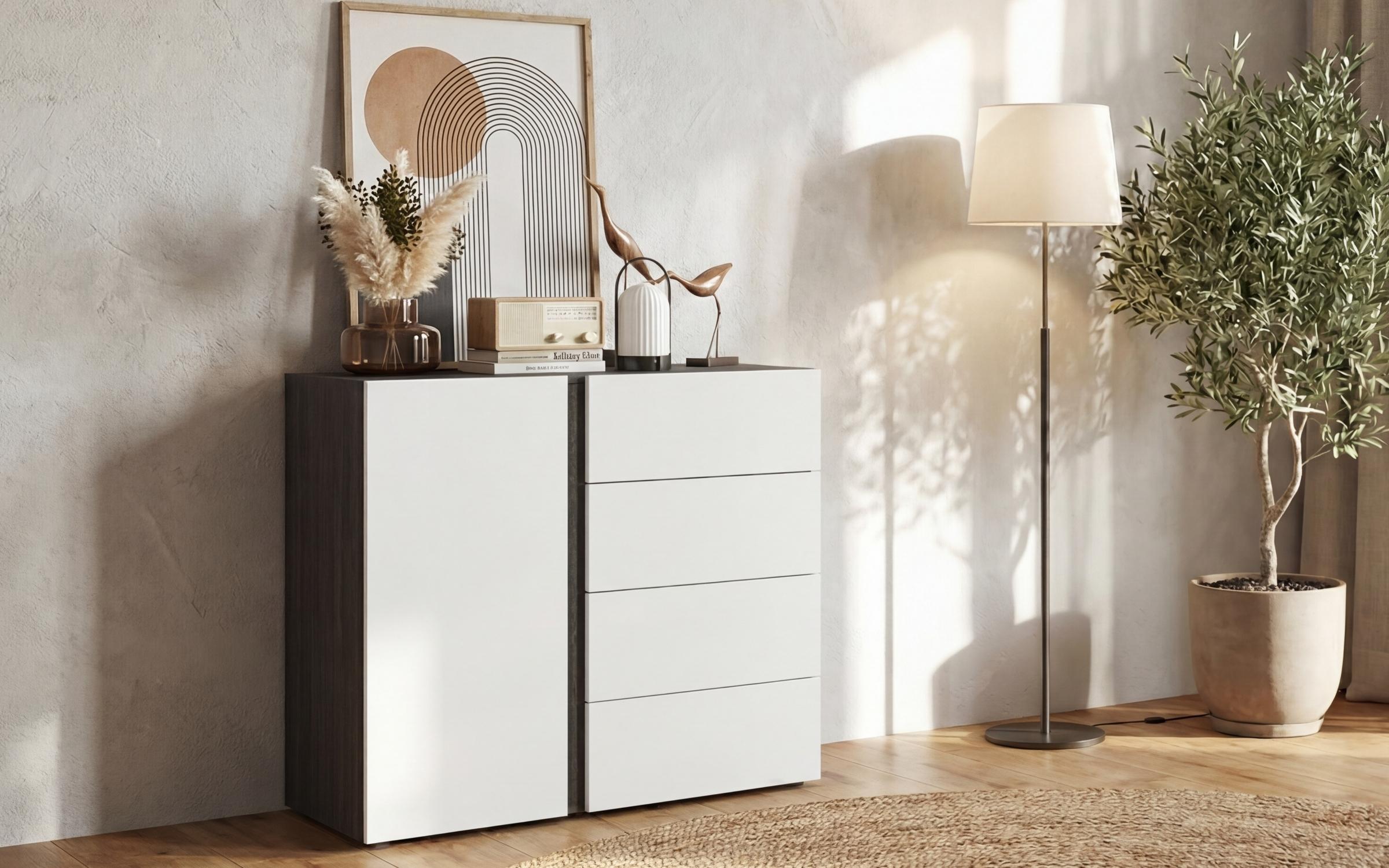 Comoda Infinity, alb + stejar antracit  1