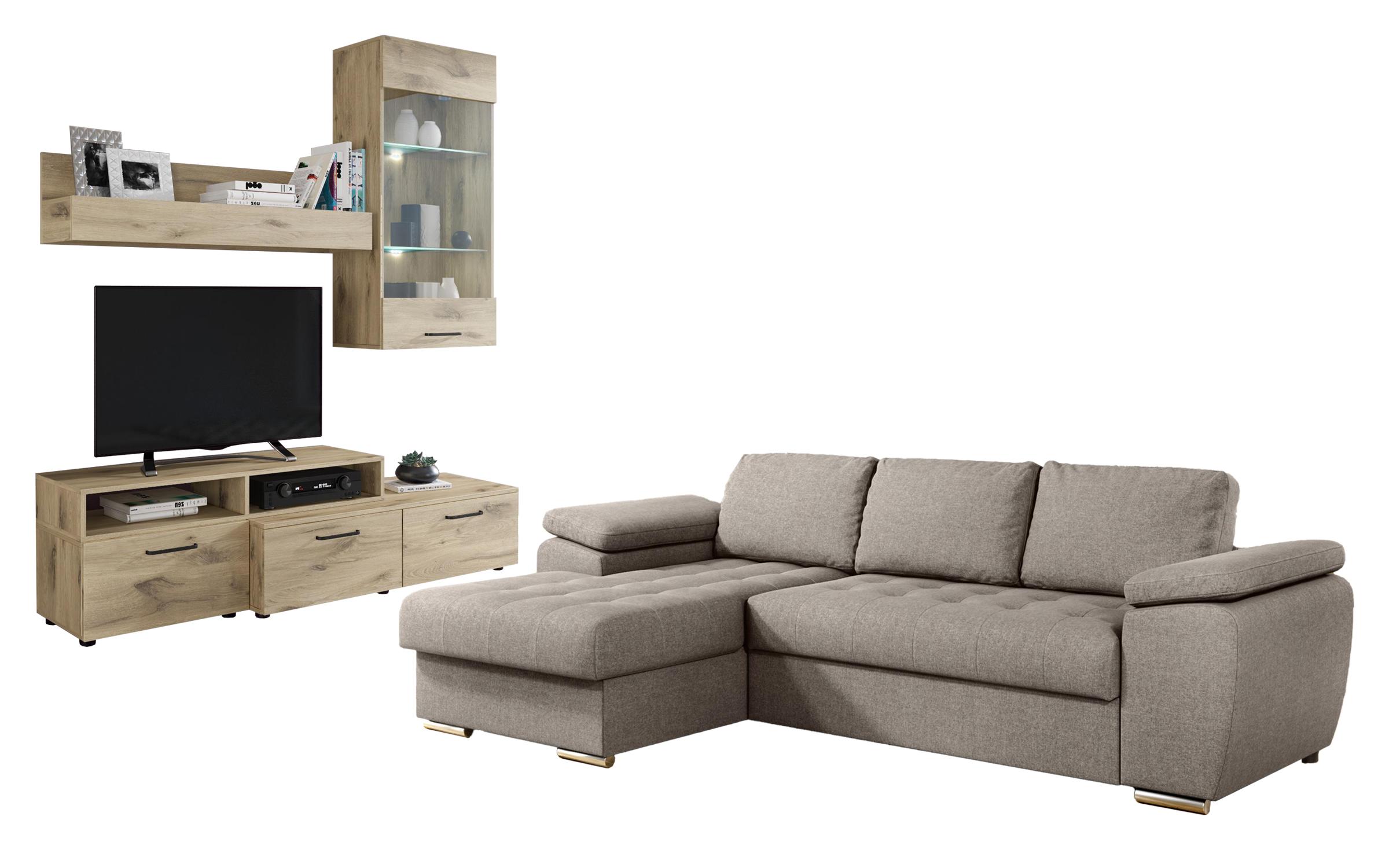 Coltar extensibil Valencia Pochet  + Biblioteca Shely, bej + stejar scandinav deschis  1