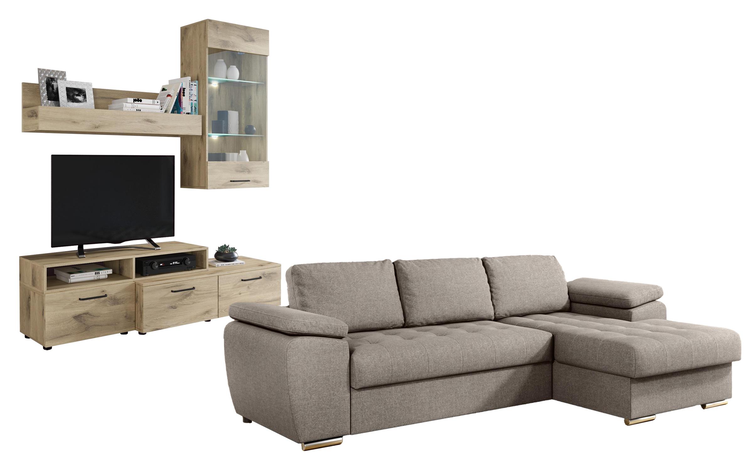 Coltar extensibil Valencia Pochet  + Biblioteca Shely, bej + stejar scandinav deschis  1