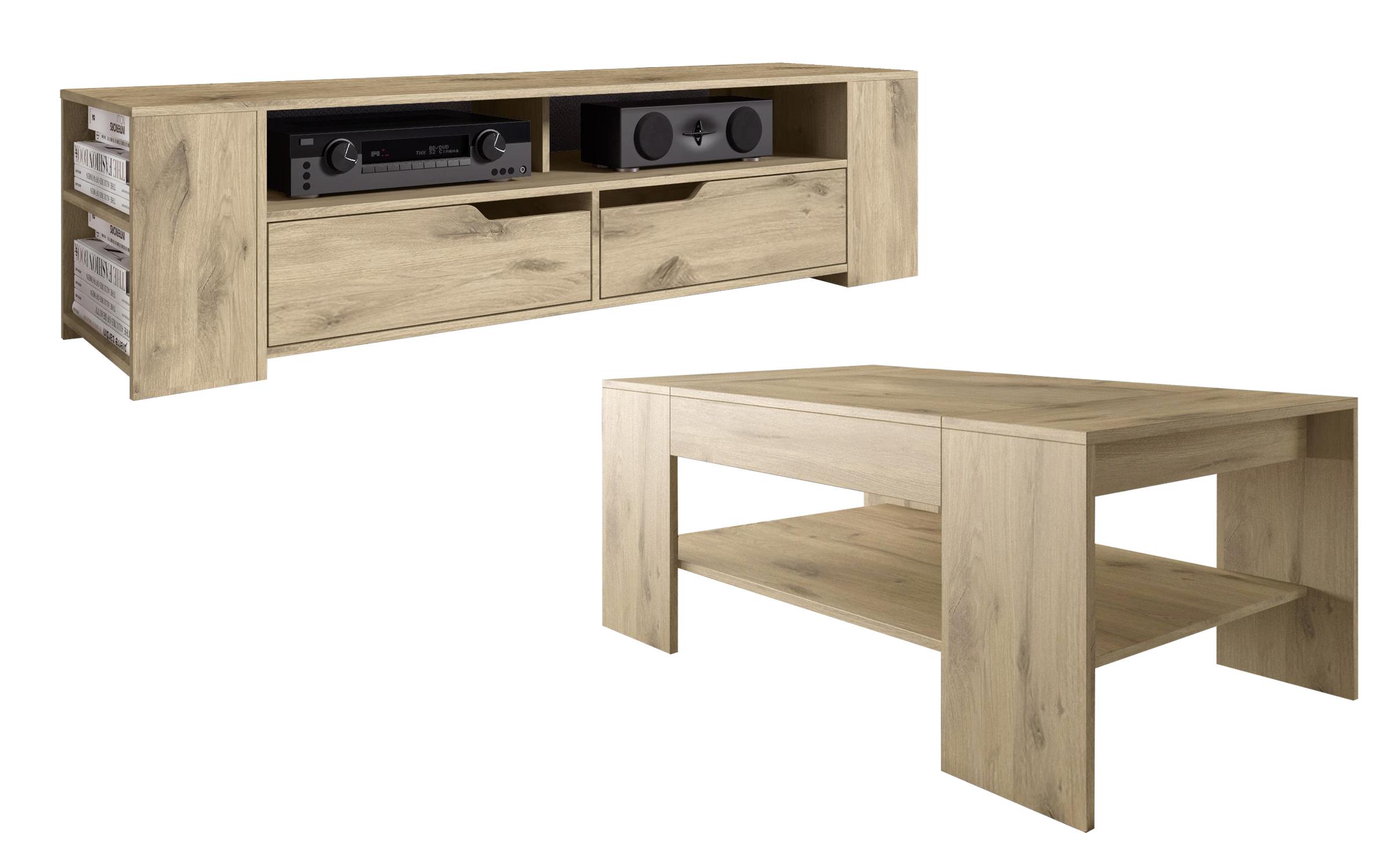 Modul TV Modesto + masuta de cafea Ines, stejar scandinav deschis  1