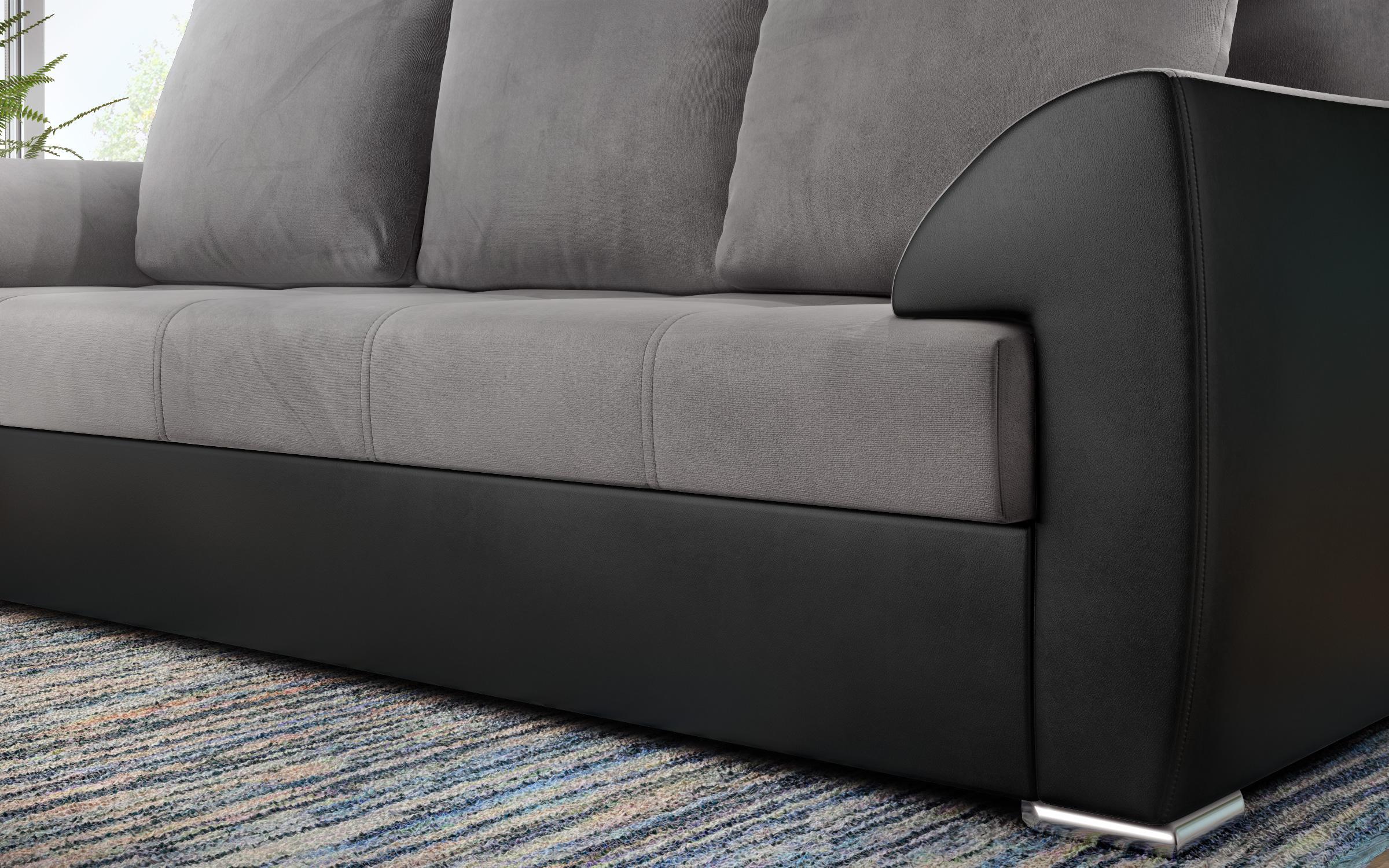 Canapea extensibila Deman, cu 3 locuri, gri + piele neagra  4
