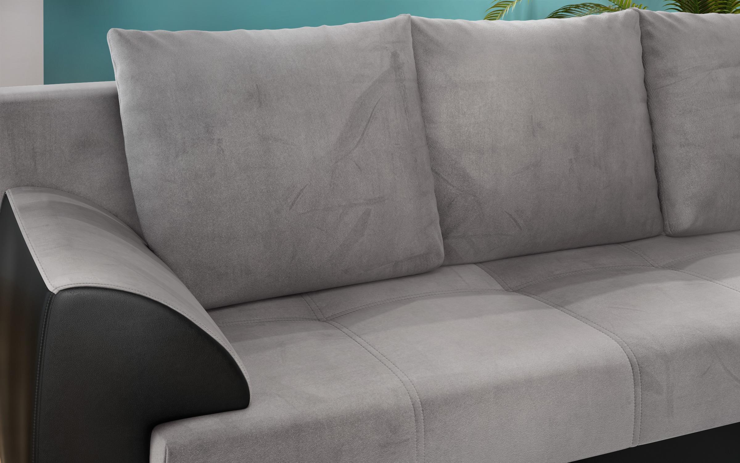 Canapea extensibila Deman, cu 3 locuri, gri + piele neagra  5