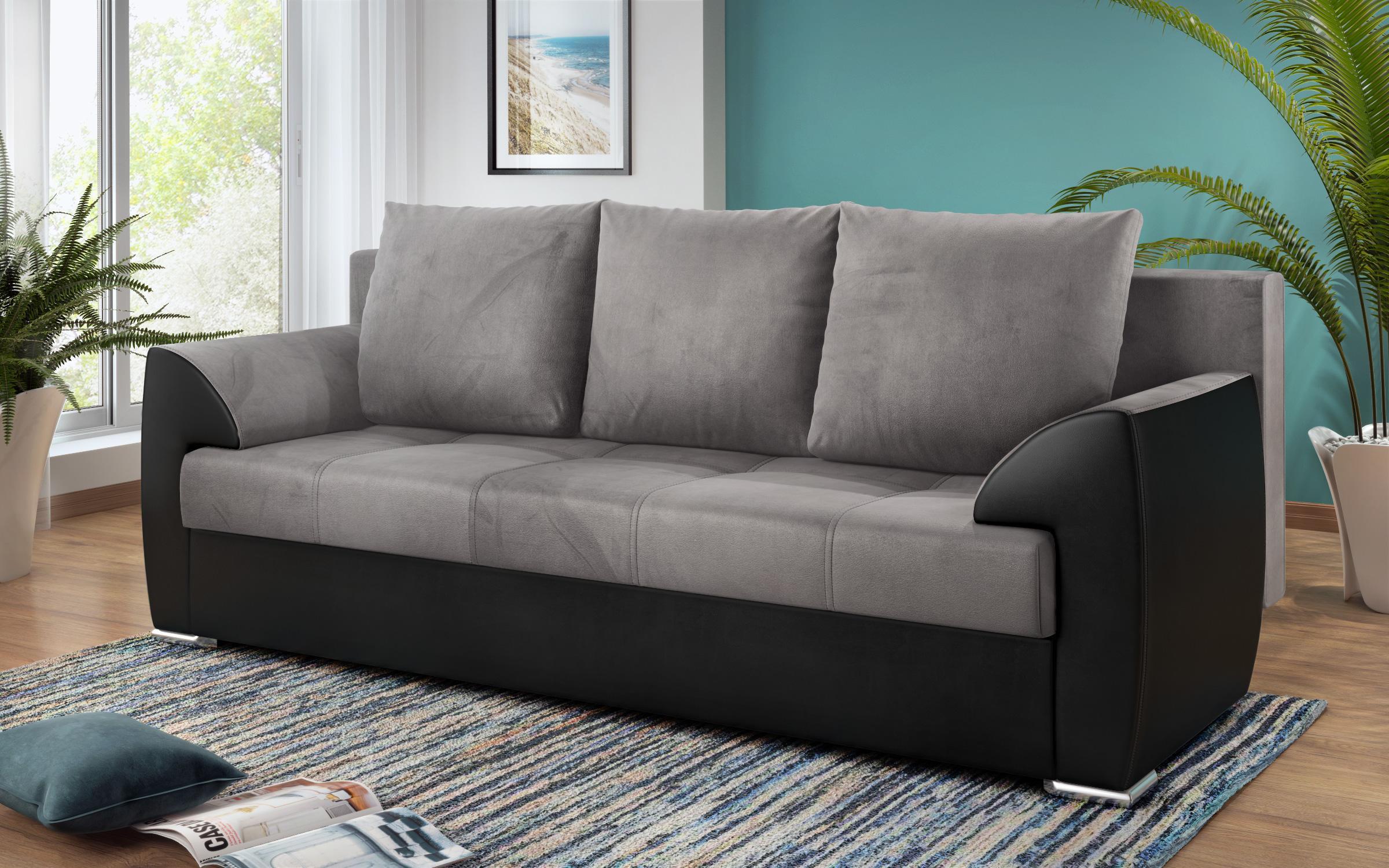 Canapea extensibila Deman, cu 3 locuri, gri + piele neagra  2