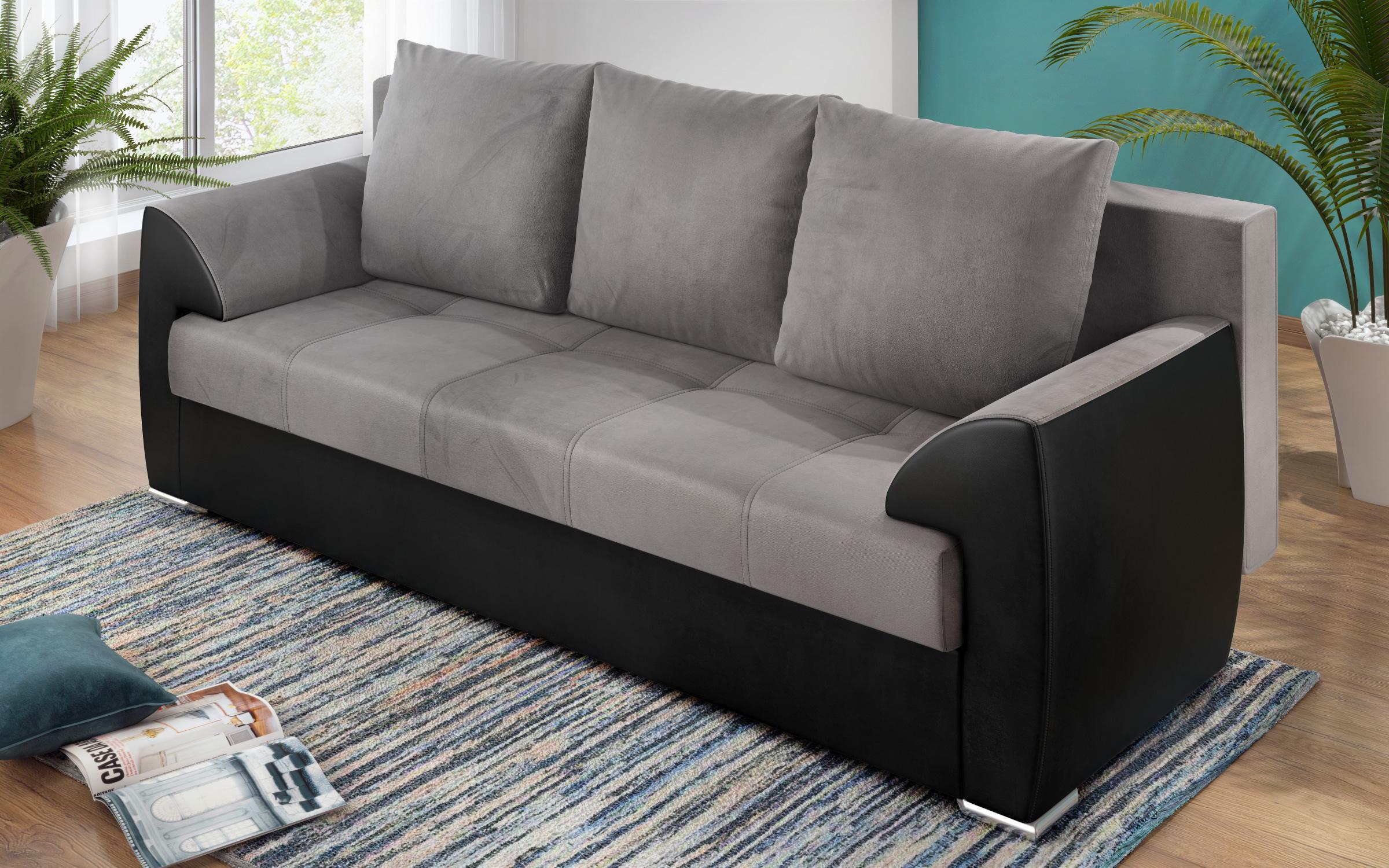Canapea extensibila Deman, cu 3 locuri, gri + piele neagra  3