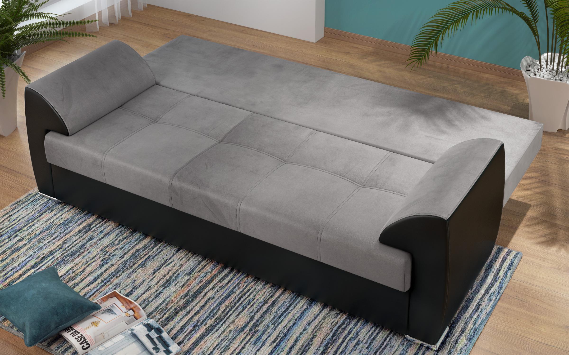 Canapea extensibila Deman, cu 3 locuri, gri + piele neagra  6