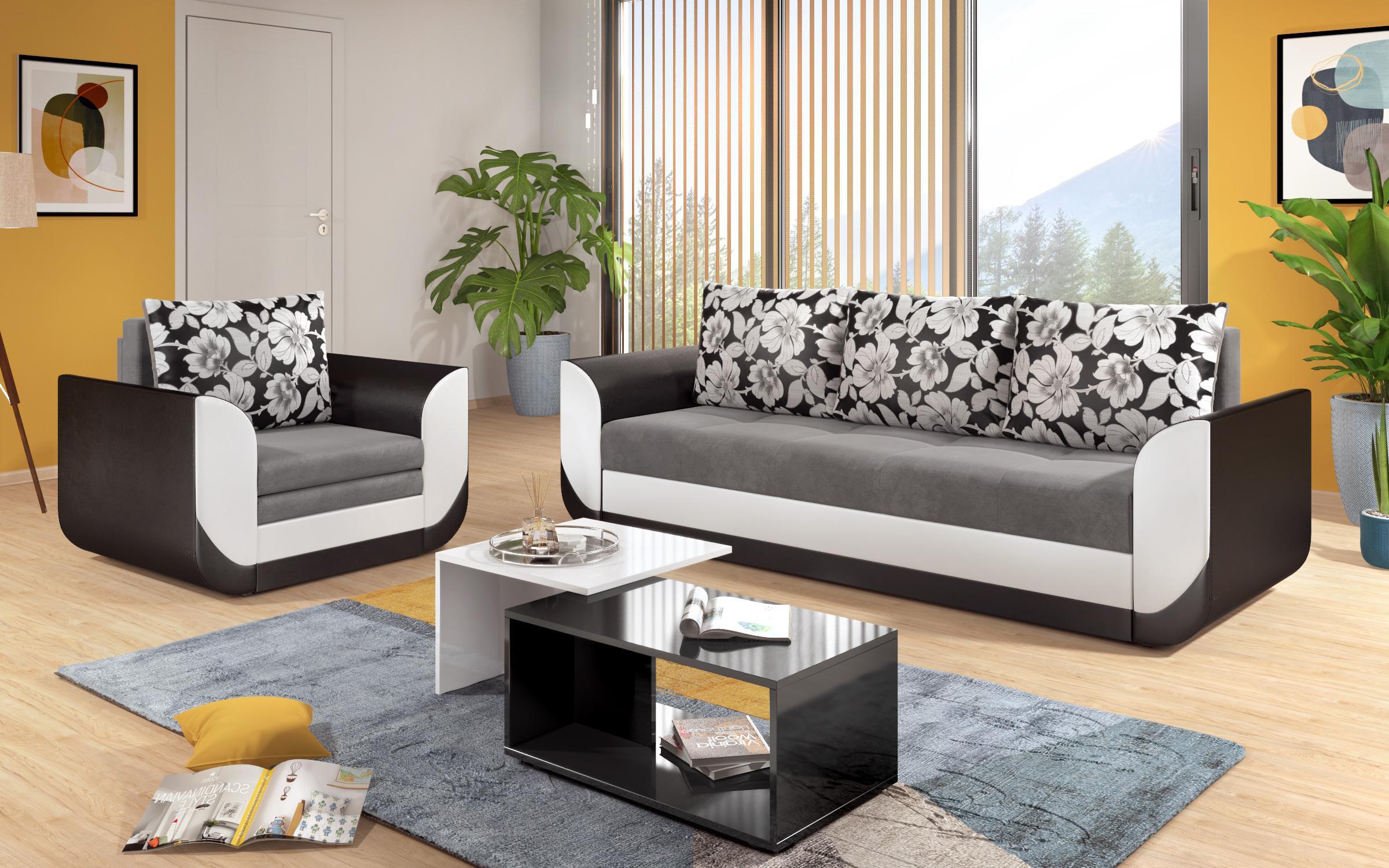 Canapea extensibila Modus,cu trei locuri, gri + piele alba + piele negra  2
