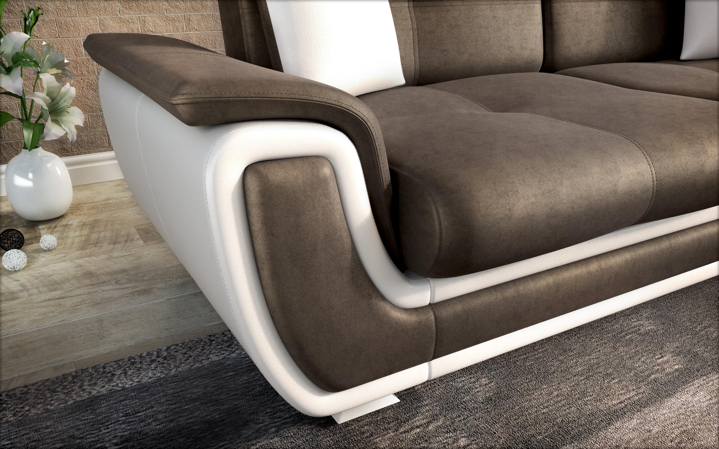 Canapea extensibila Princess II, maro inchis + piele alba  4