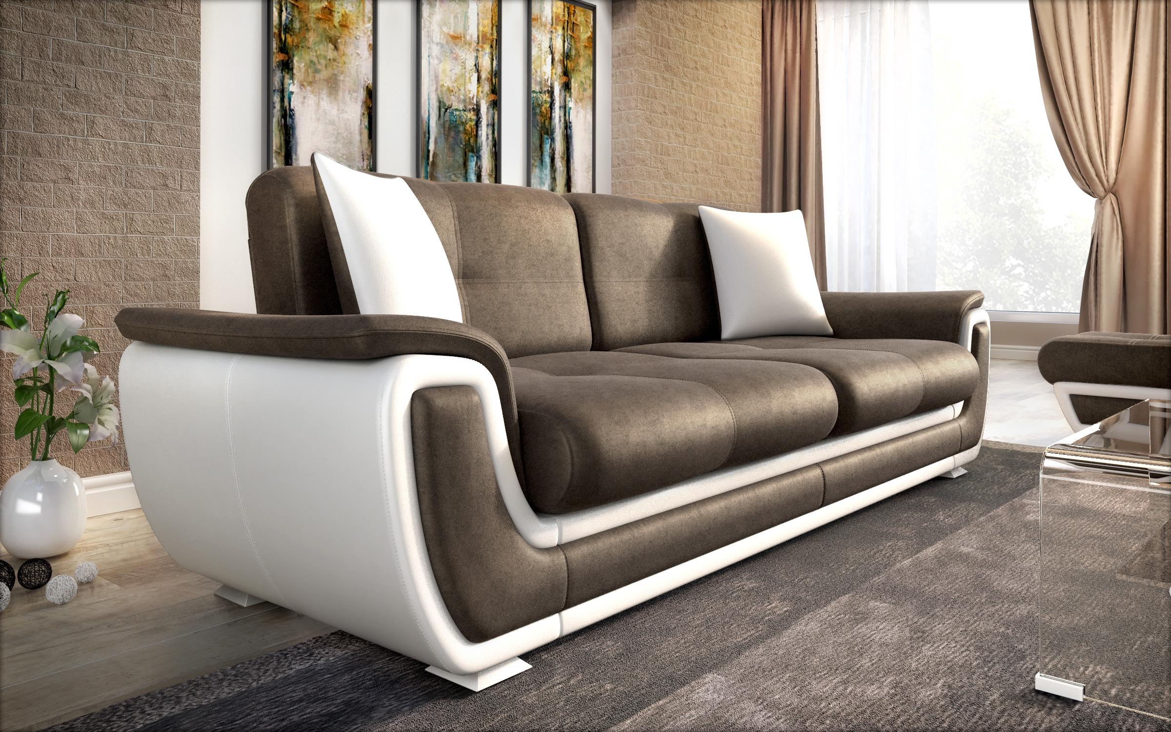 Canapea extensibila Princess II, maro inchis + piele alba  2