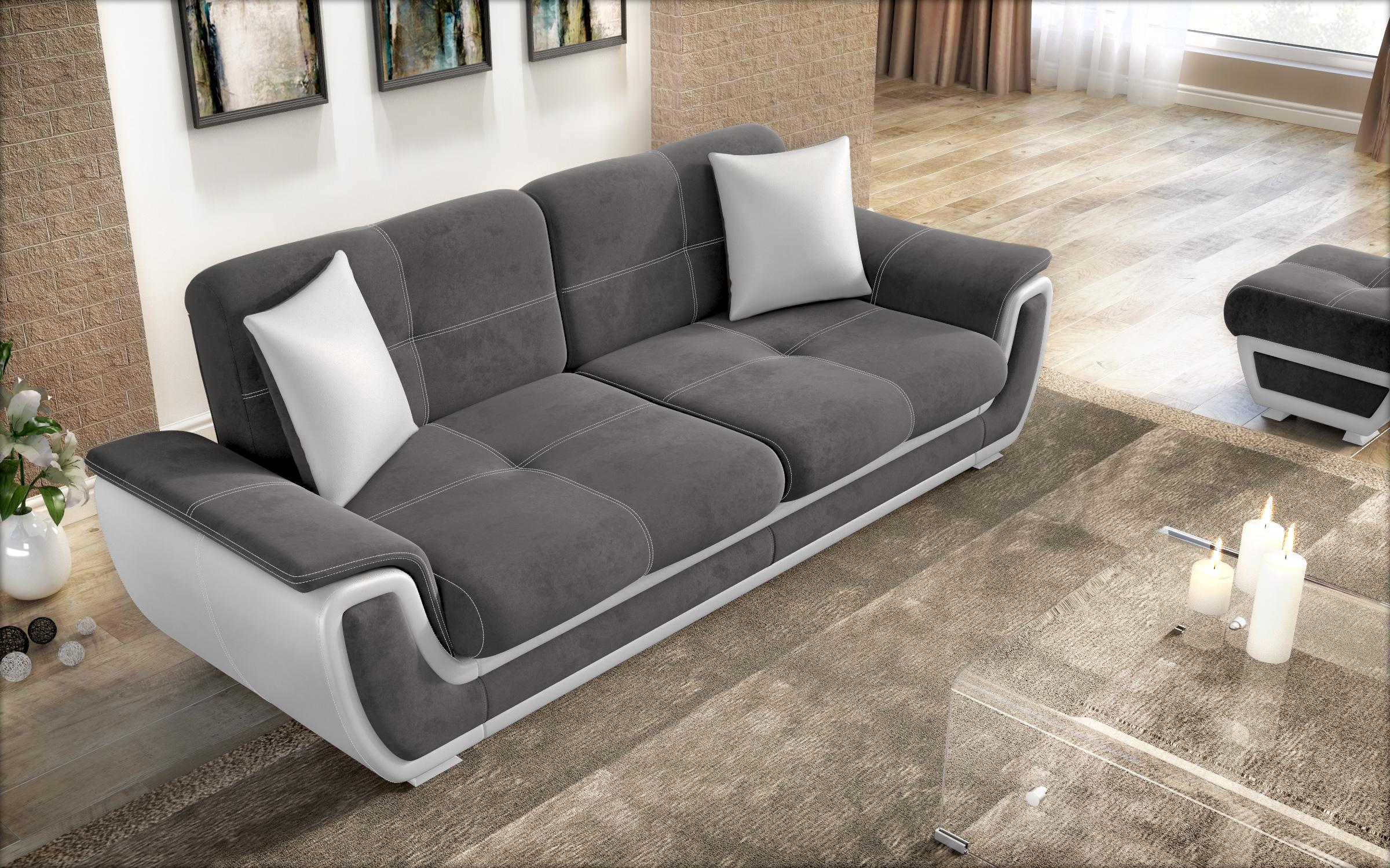 Canapea extensibila Princess II + mecanism click-clack, gri + piele alba  6