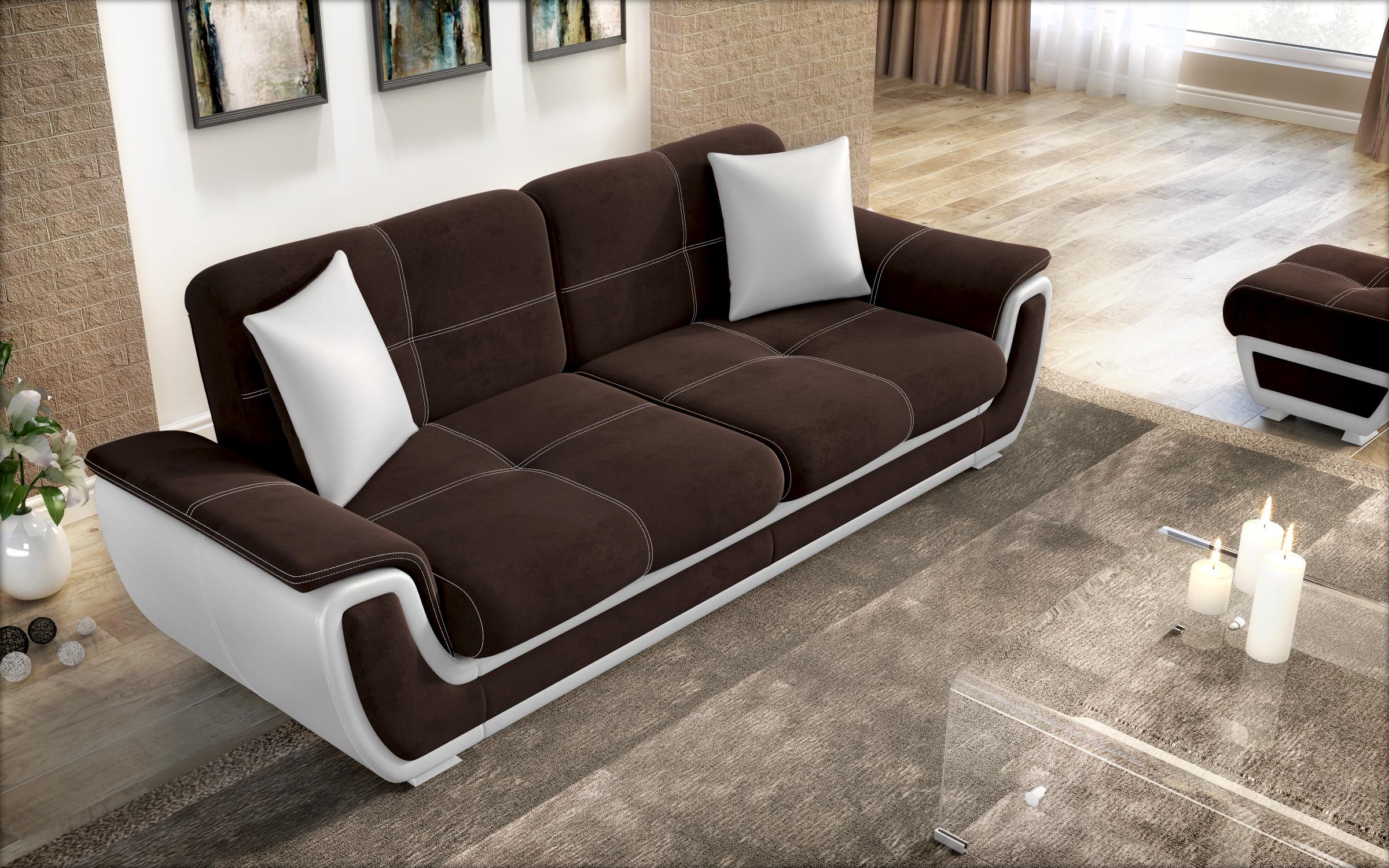 Canapea Princess II + mecanism click-clack, maro inchis + piele alba  5