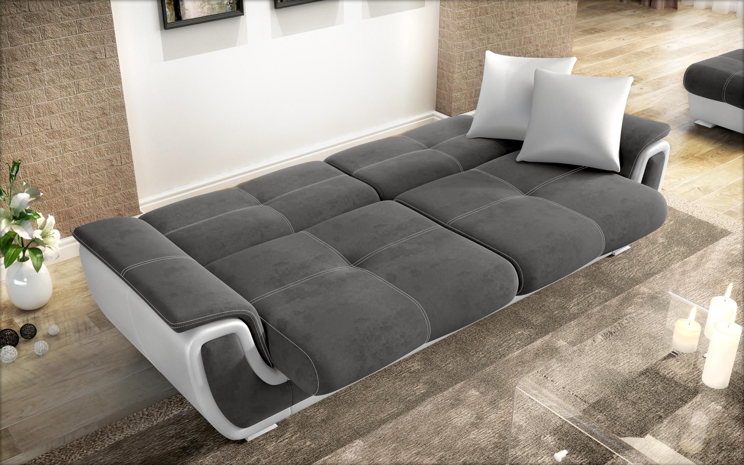 Canapea extensibila Princess II + mecanism click-clack, gri + piele alba  7