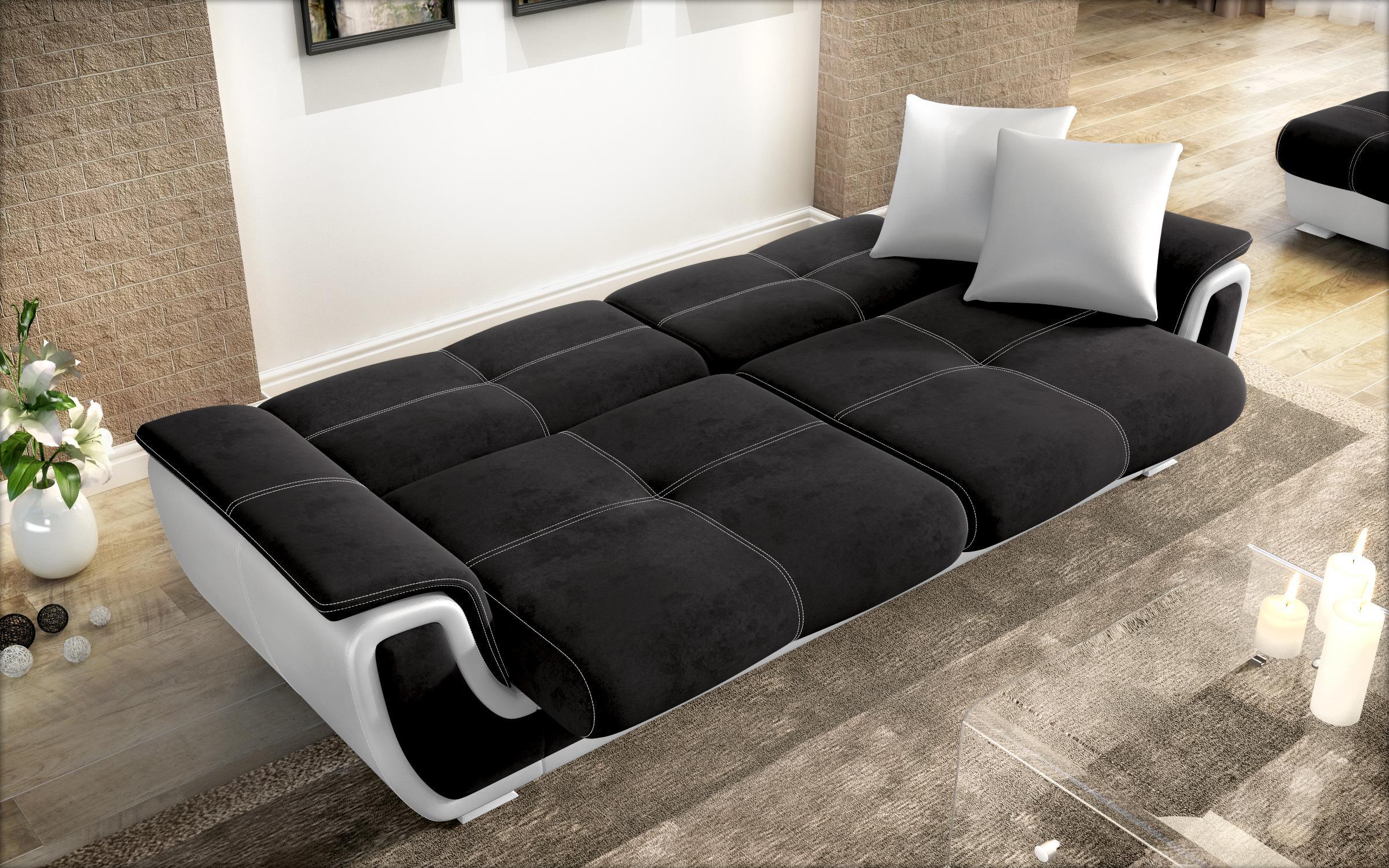 Canapea extensibila Princess II + mecanism click-clack, negru + piele alba  7