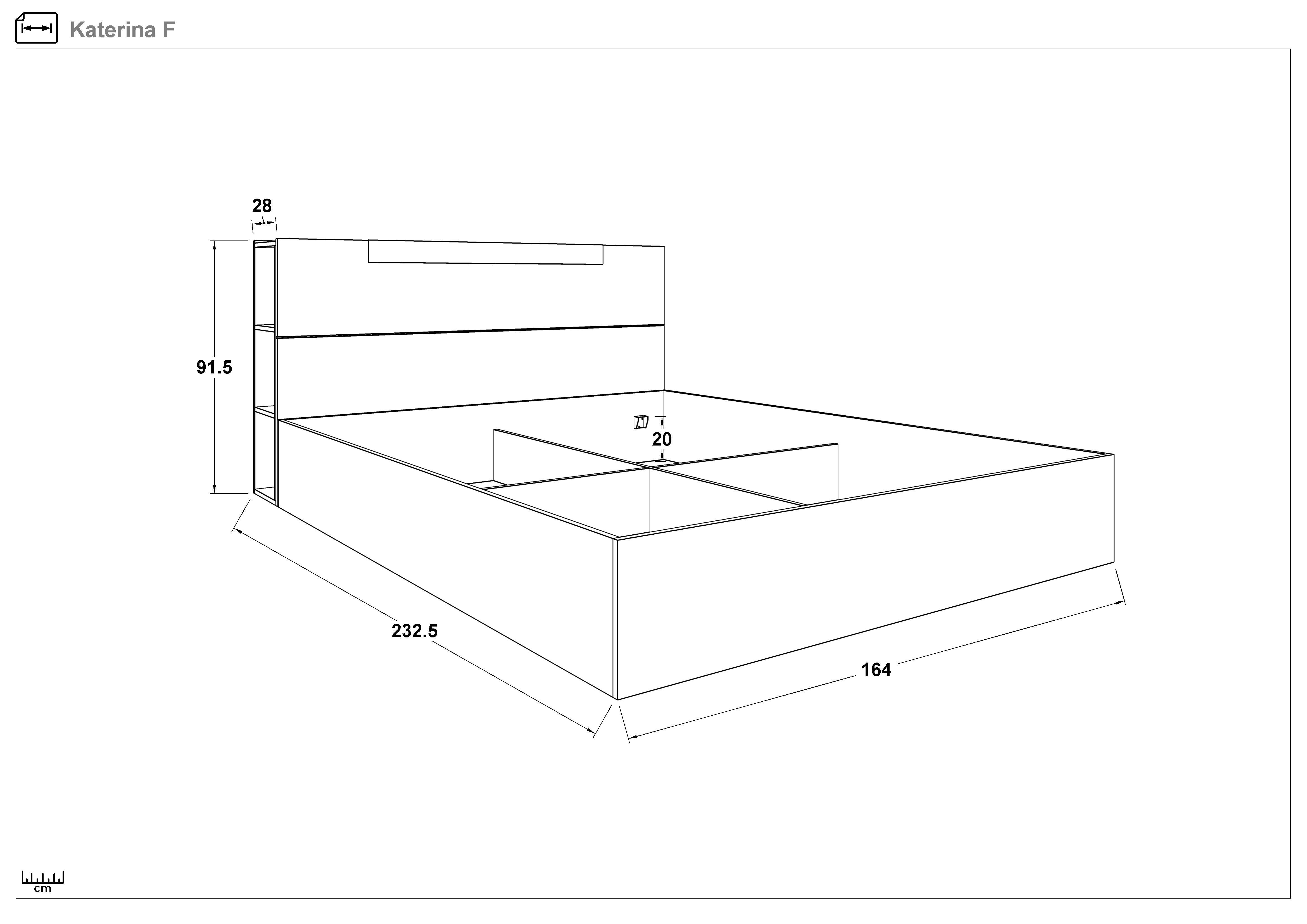 Pat dublu 160/200 cu lada Katerina, stejar evoc  2