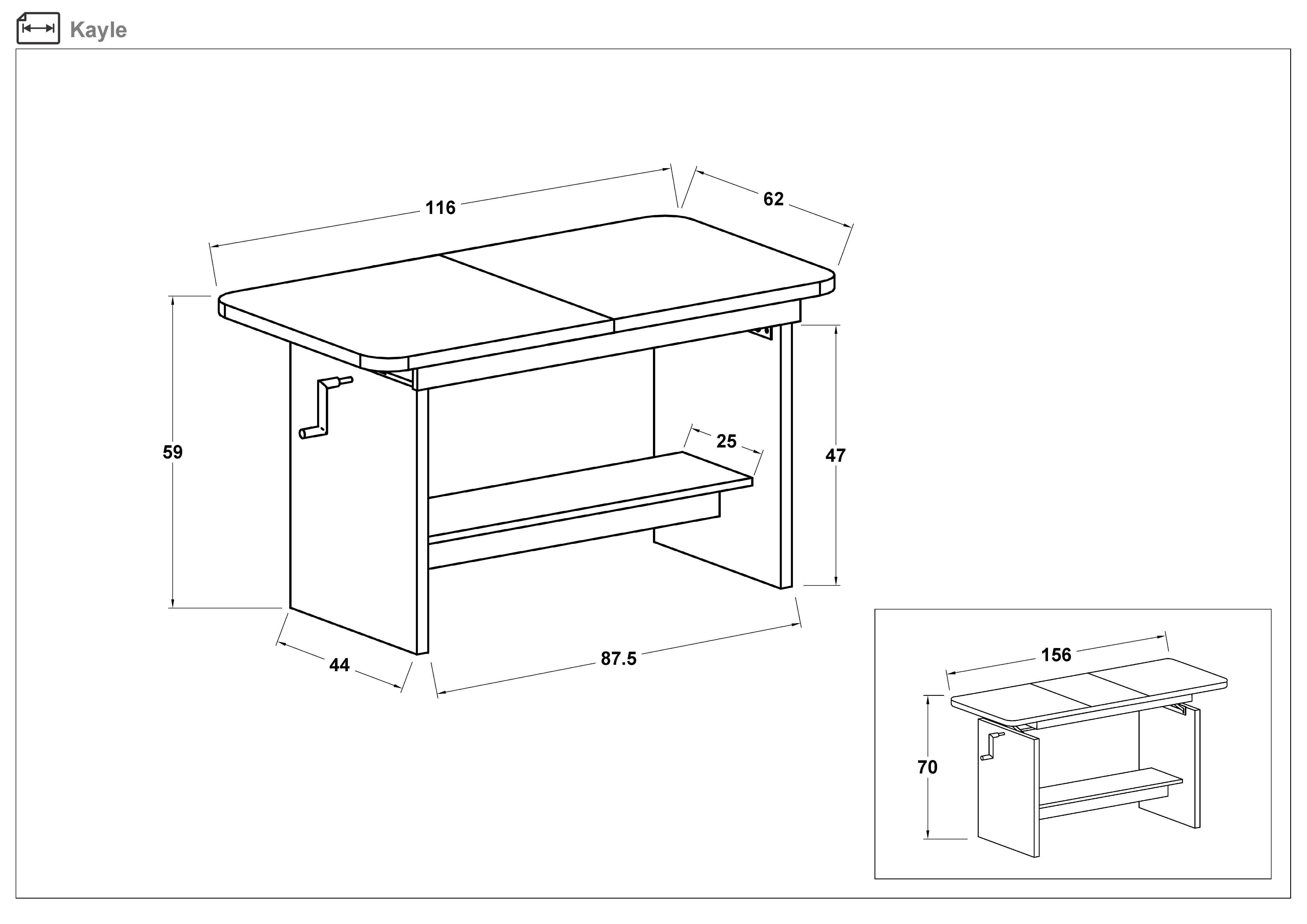 Masuta de cafea extensibila cu mecanism de ridicare Keily, stejar artisan  2