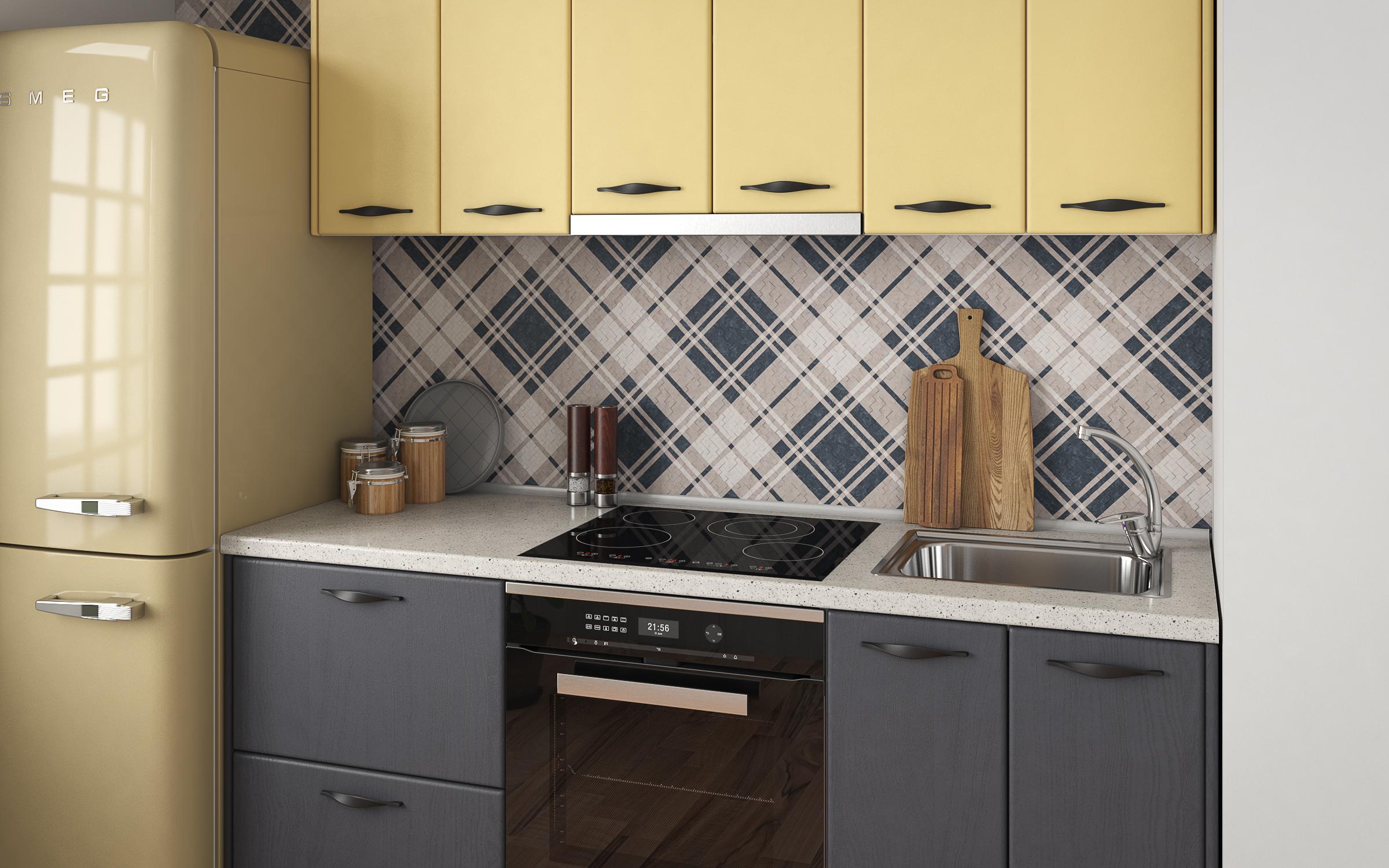 Bucataria Kiara, satin galben + aspen gri inchis  2