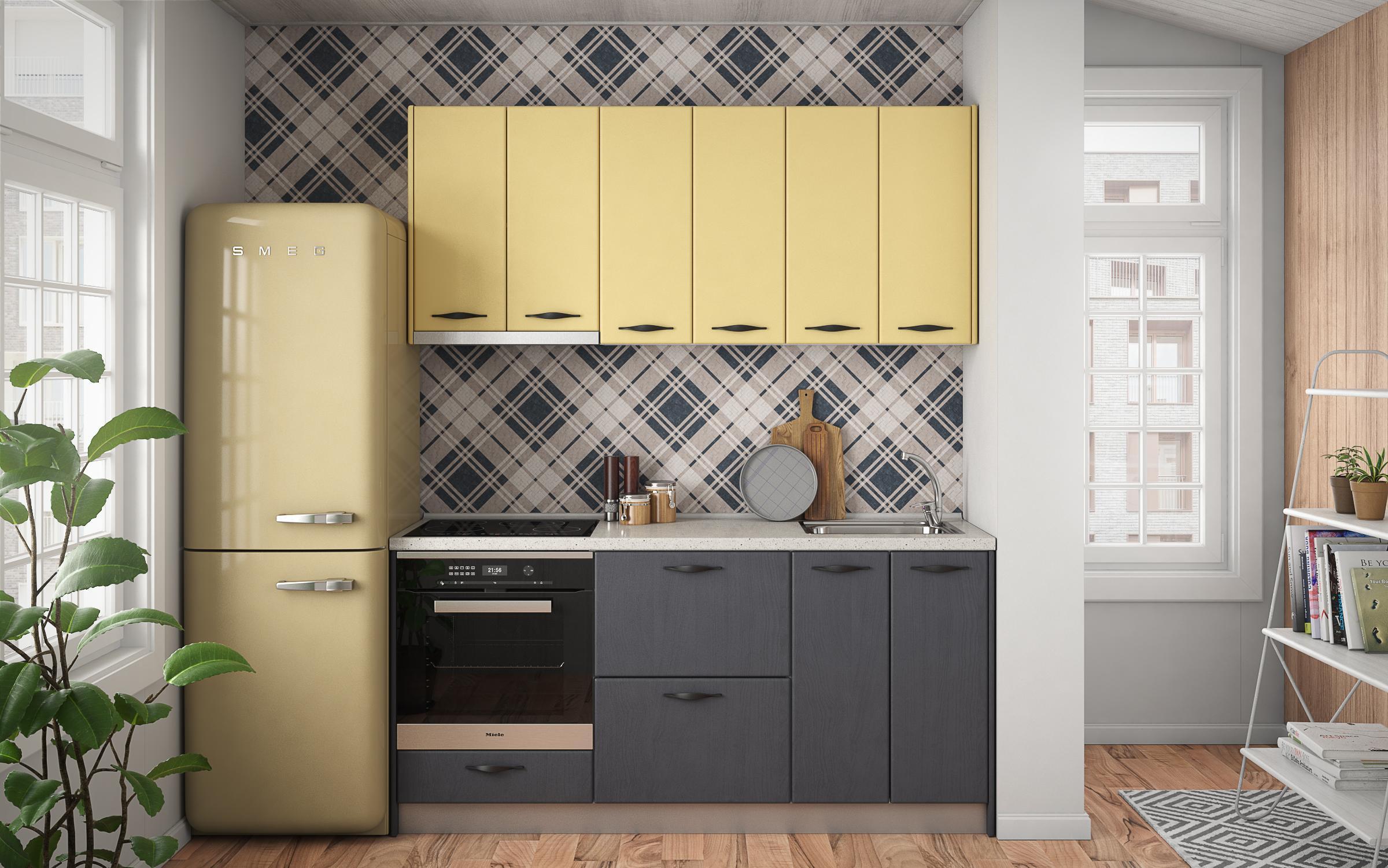 Bucataria Kiara, satin galben + aspen gri inchis  3