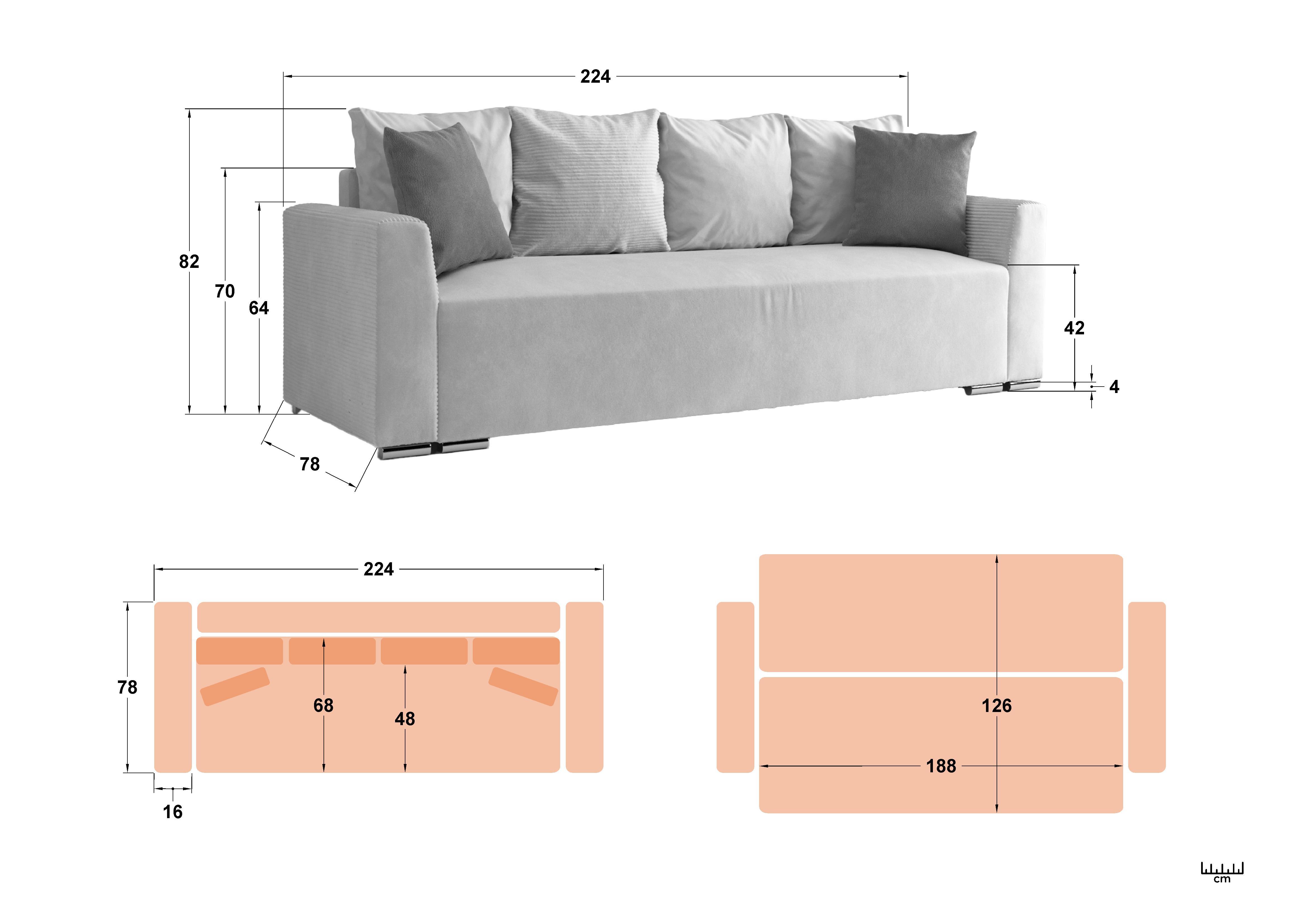 Canapea extensibila Kioto, bej deschis + maro deschis  2