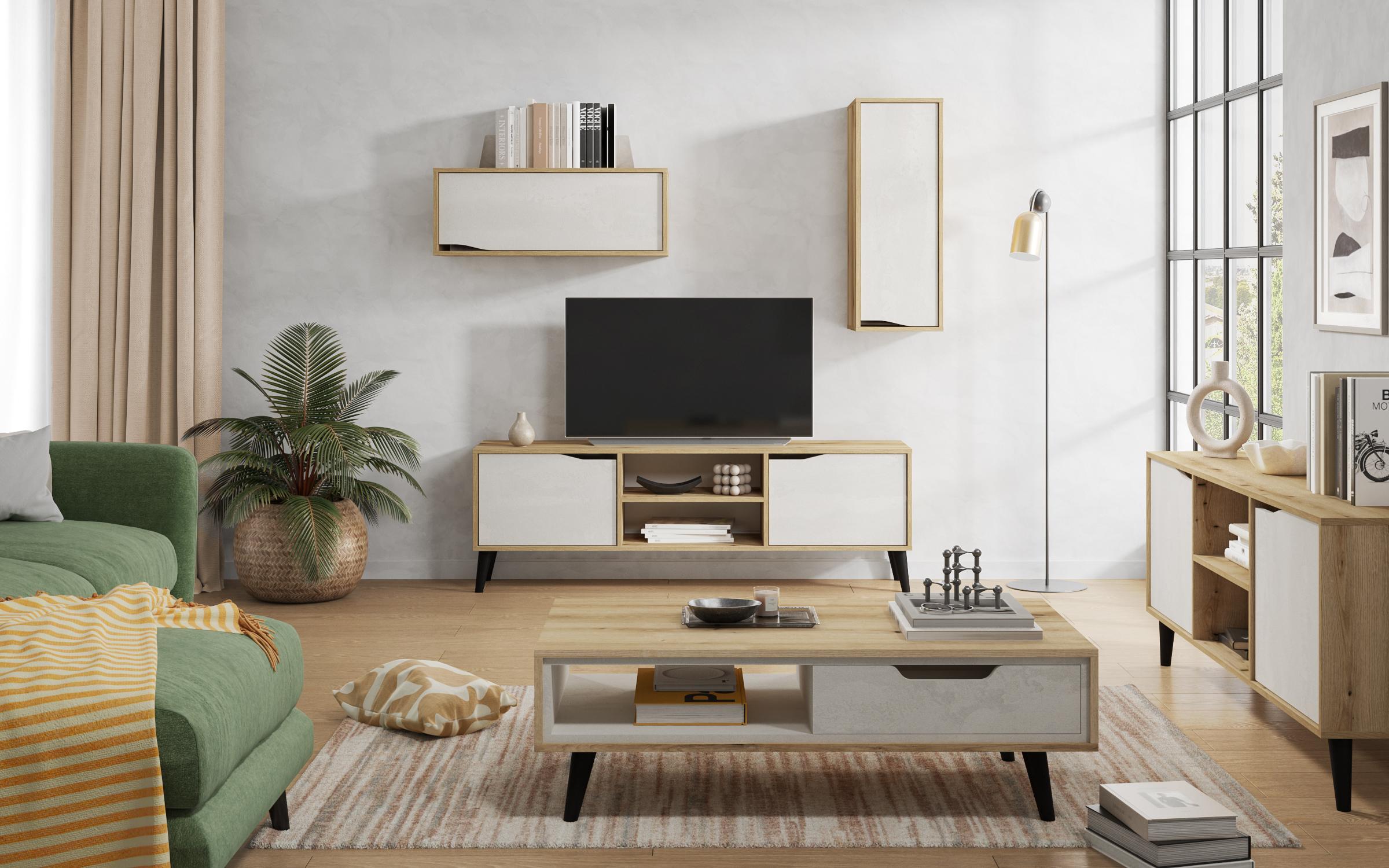 Modul TV Morano L, Silk + stejar evoc  2