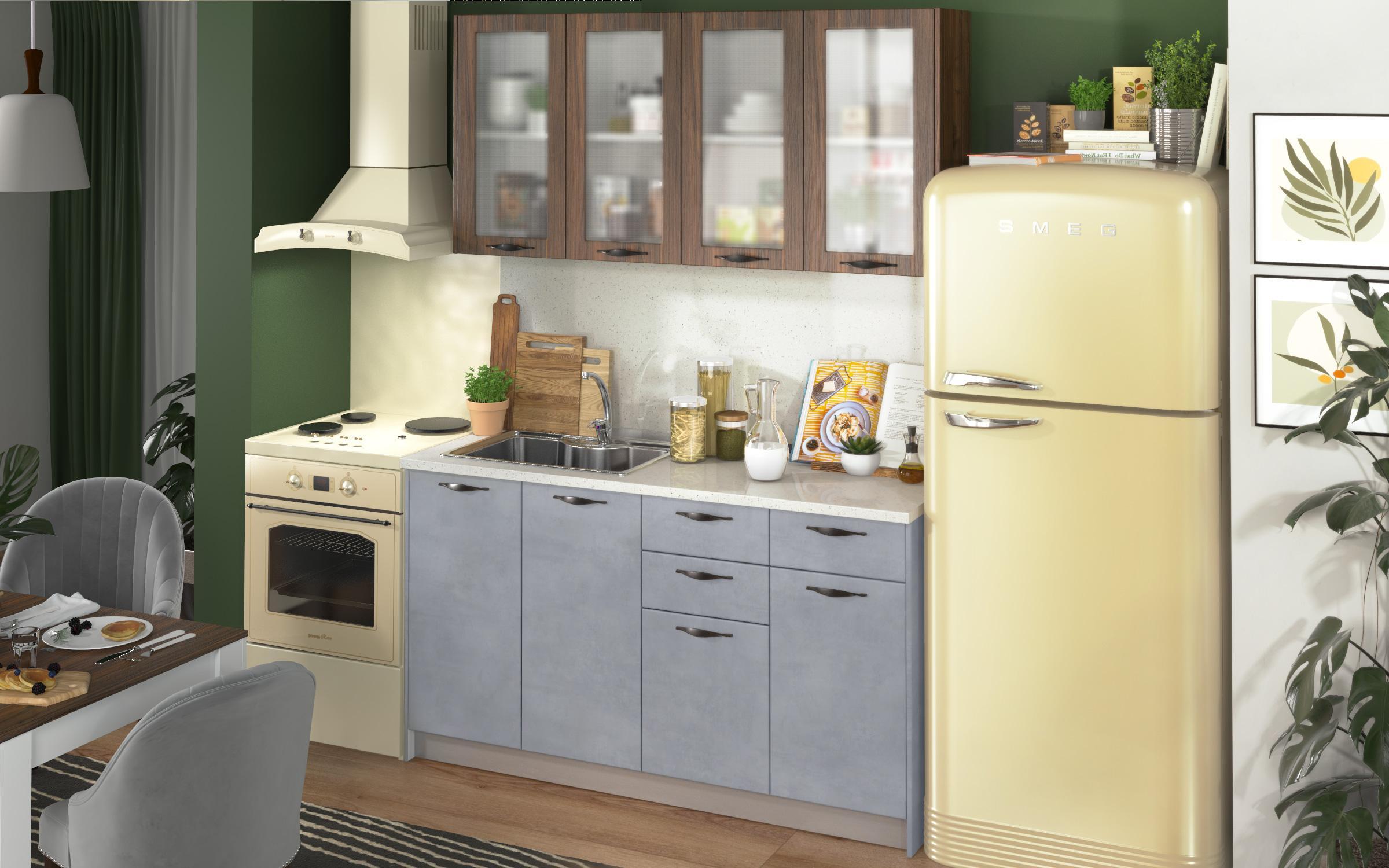 Bucatarie Dona, nuc Milano + beton deschis  2