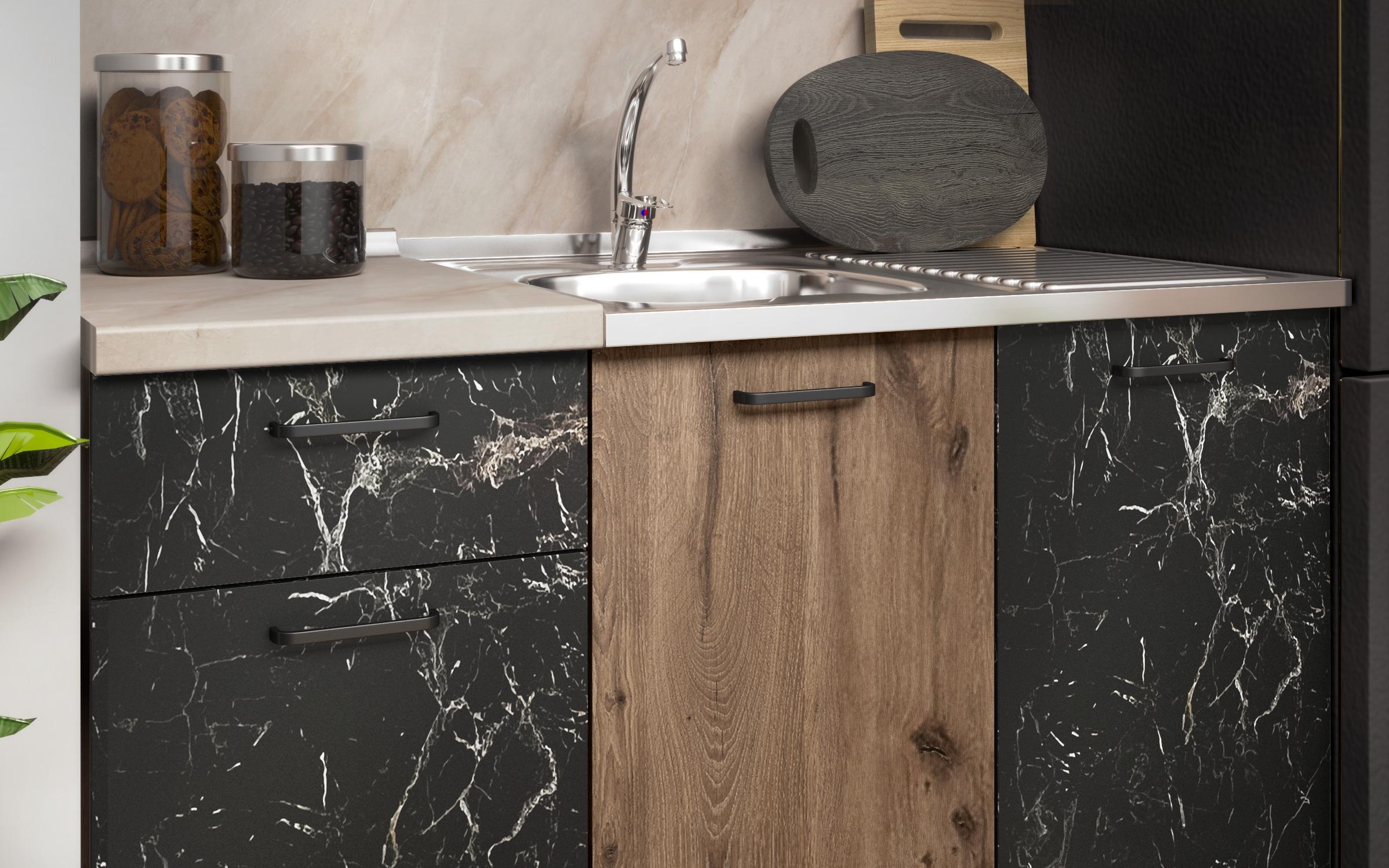 Кухня Какао, темный скандинавский дуб + мрамор Тунис  3