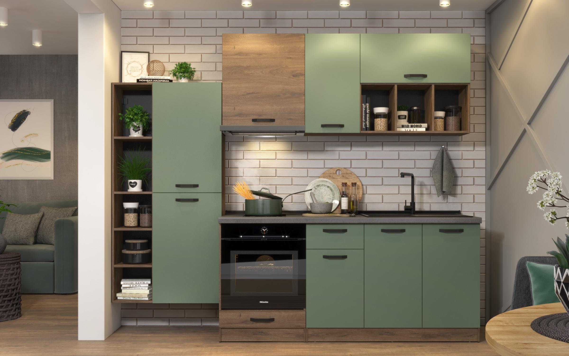 Bucatarie Lina, stejar scandinav inchis + verde  8