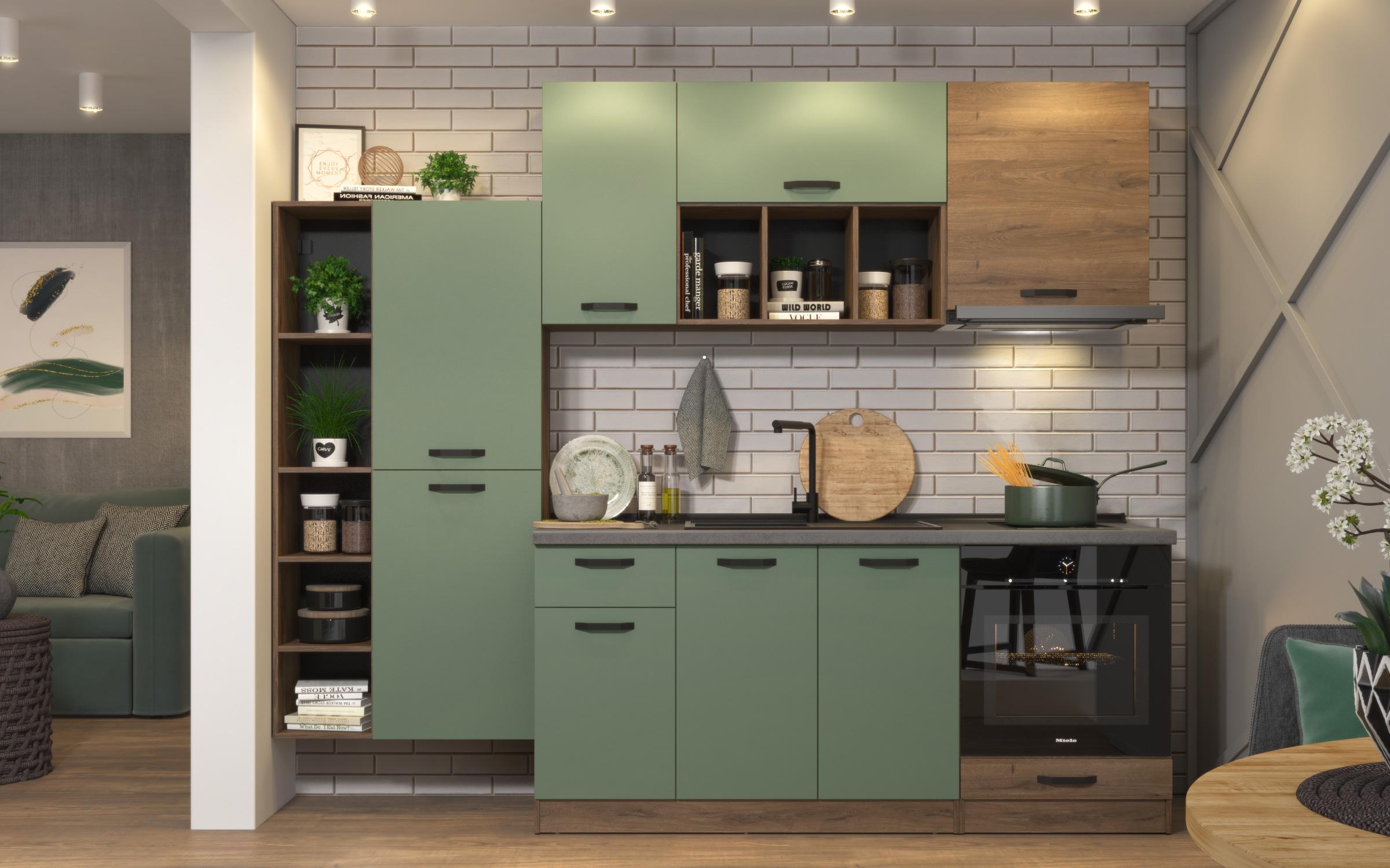 Bucatarie Lina, stejar scandinav inchis + verde  9