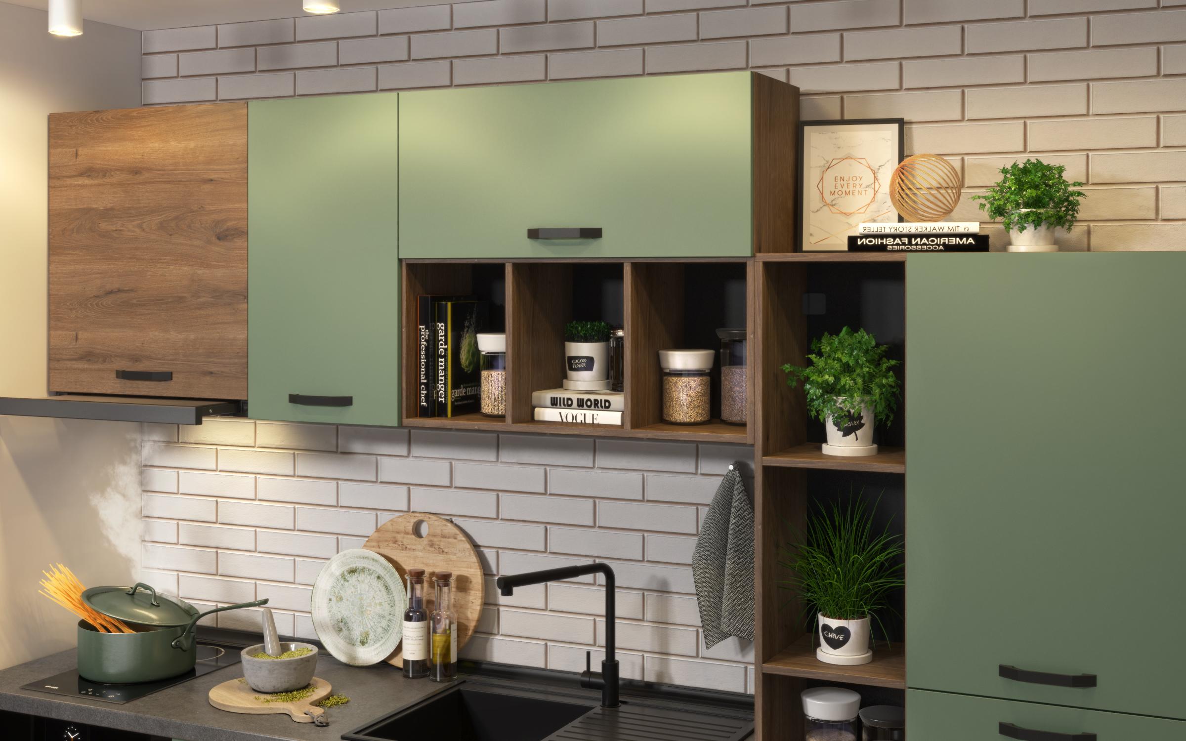 Bucatarie Lina, stejar scandinav inchis + verde  5