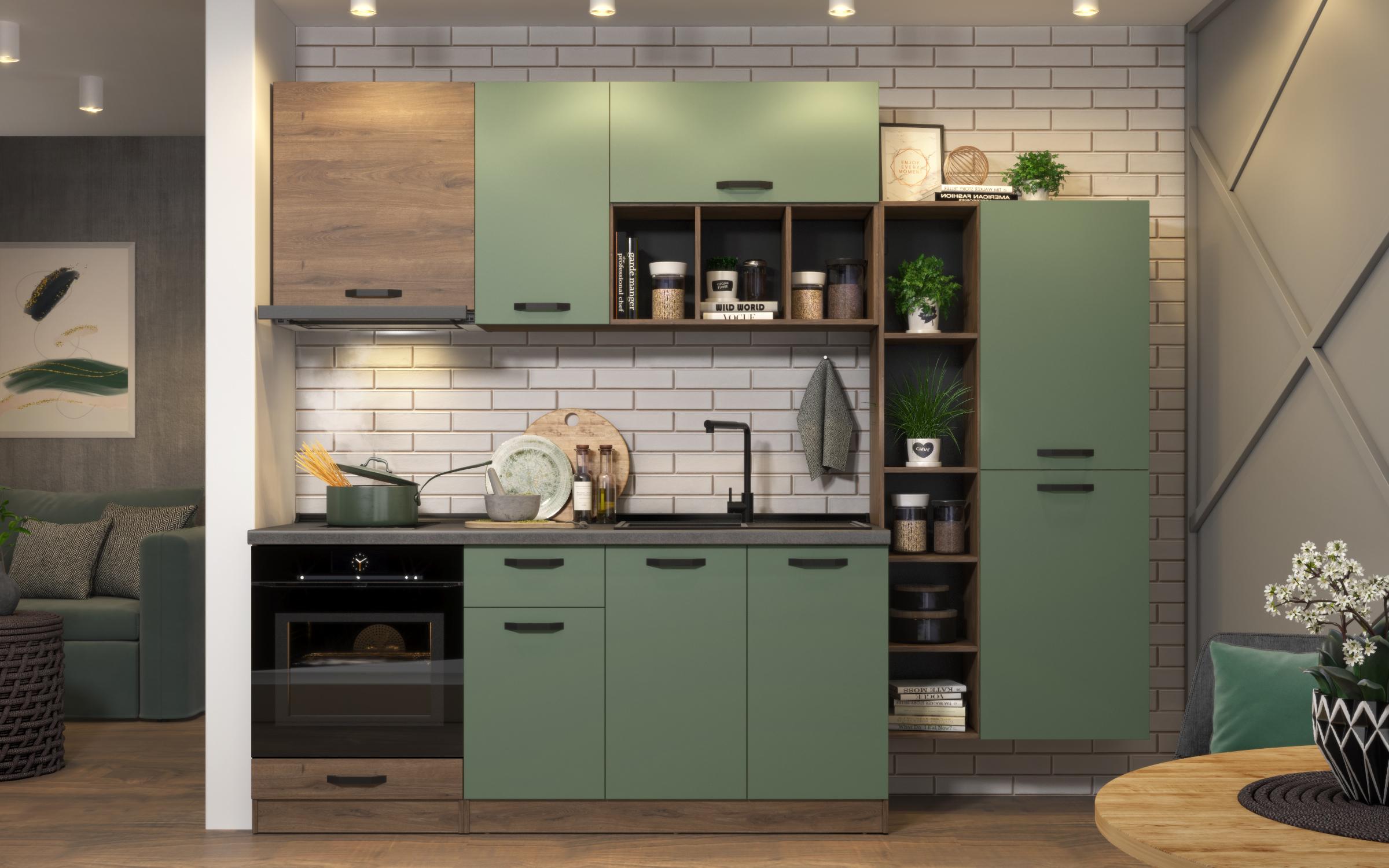 Bucatarie Lina, stejar scandinav inchis + verde  1