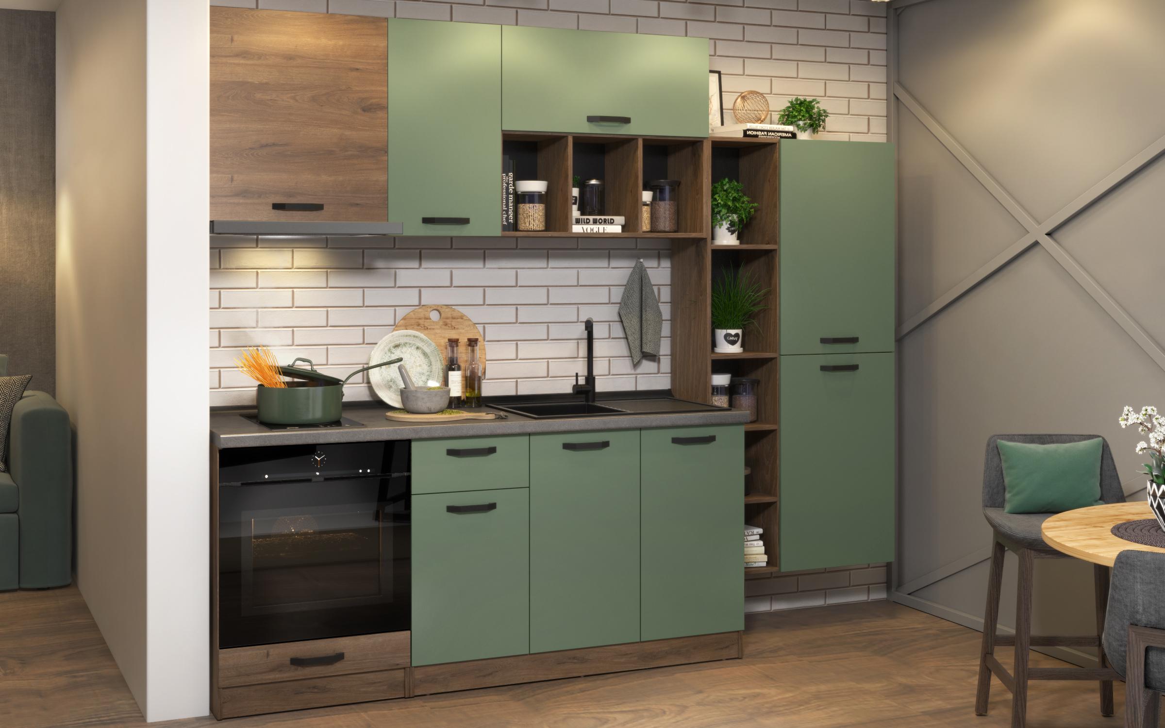 Bucatarie Lina, stejar scandinav inchis + verde  3
