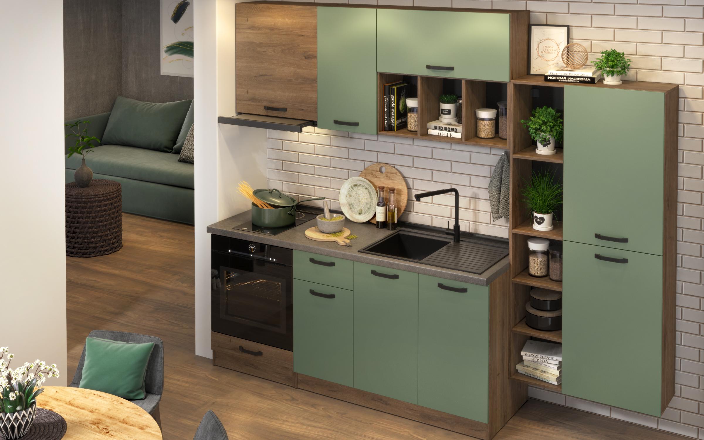 Bucatarie Lina, stejar scandinav inchis + verde  7