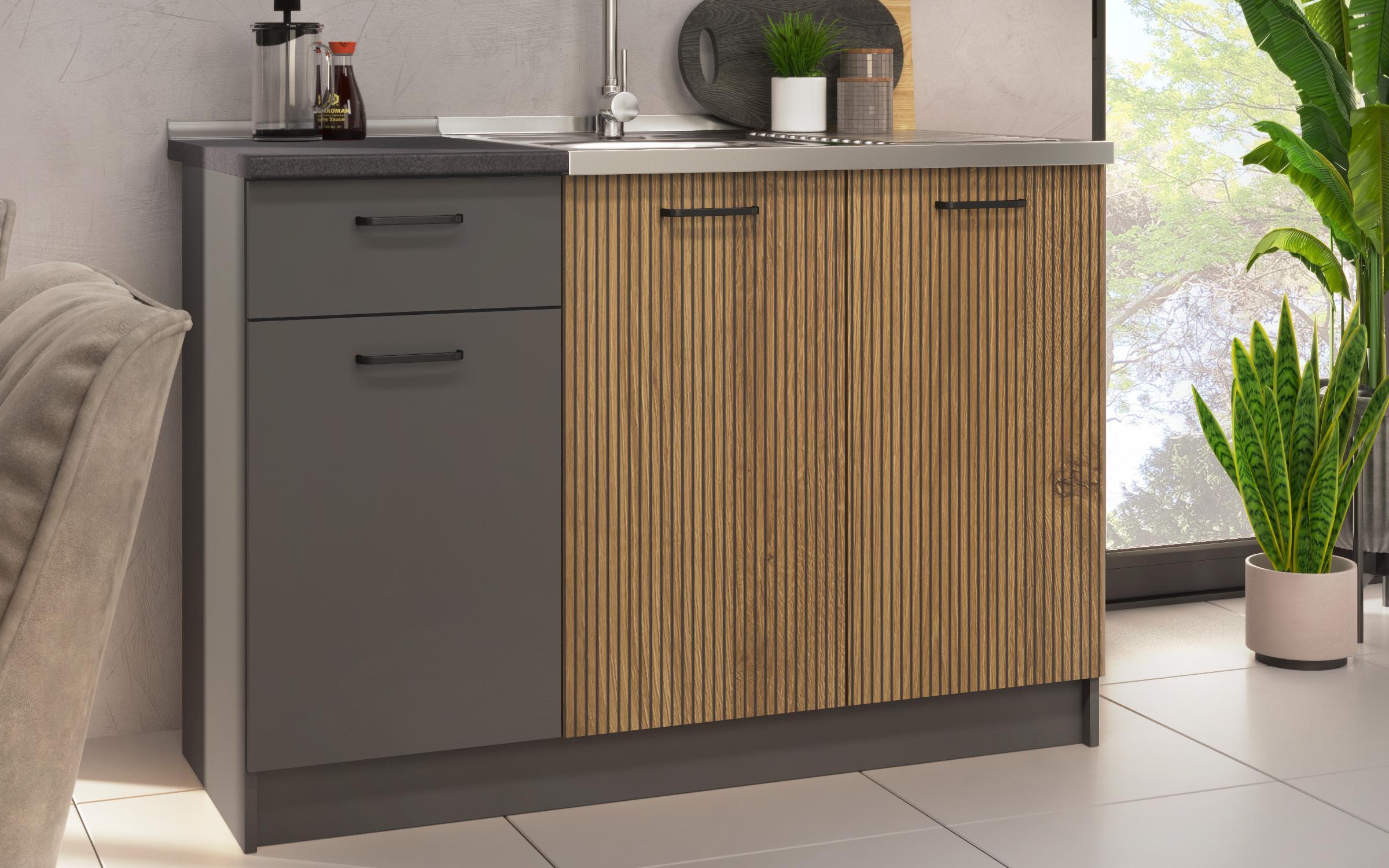 Bucatarie cu blat termic inclus Lora 5 mini, antracit mat + cadiz  3