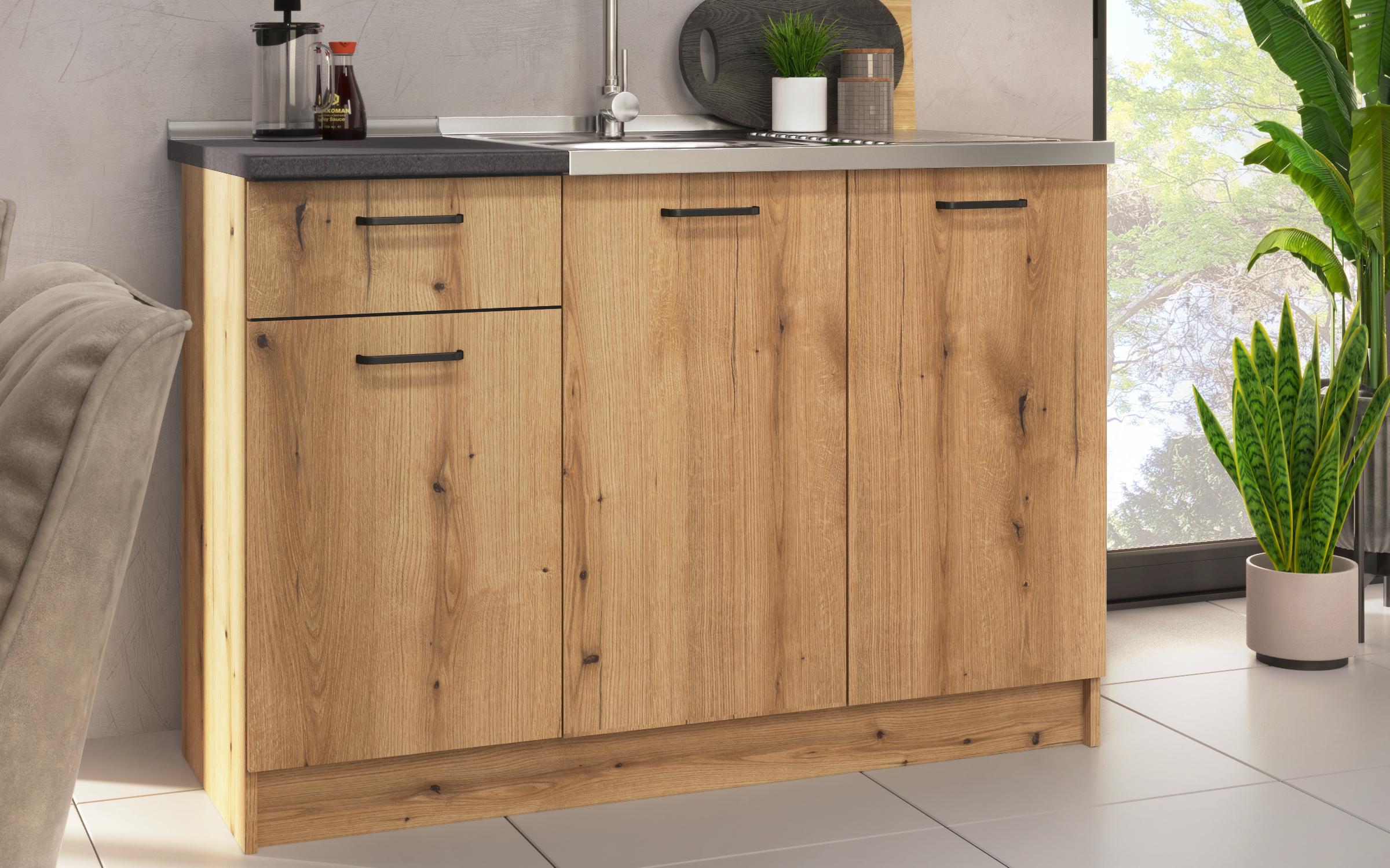 Bucatarie cu blat termic inclus Lora 5 mini, stejar evoc + Magma  3