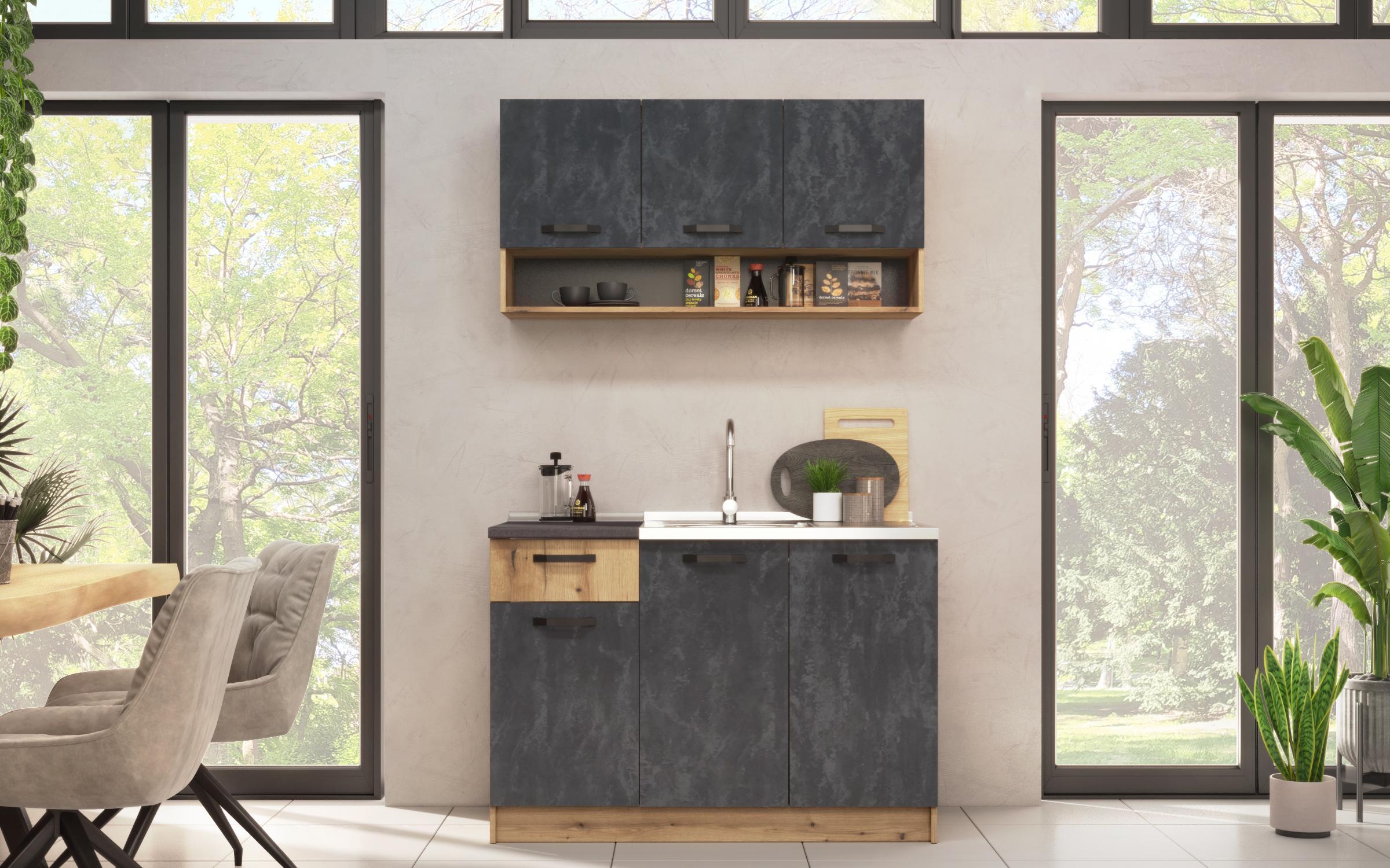 Bucatarie cu blat termic inclus Lora 5 mini, Magma + stejar evoc  2