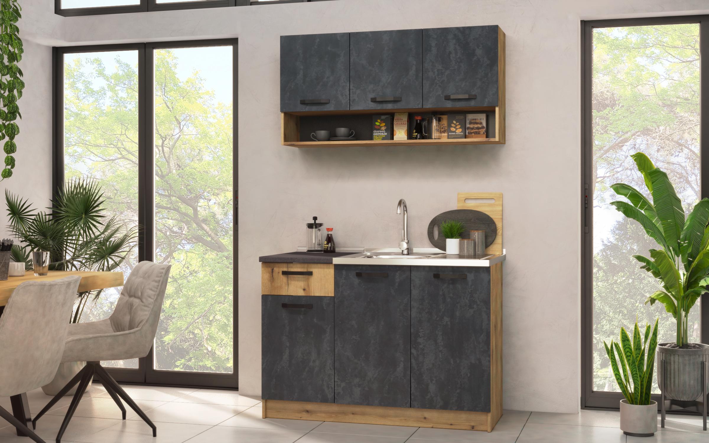 Bucatarie cu blat termic inclus Lora 5 mini, Magma + stejar evoc  1