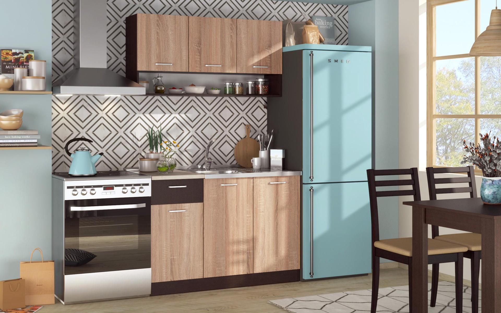 Bucatarie Lora 5 mini + masa dining Doni, wenge + stejar sonoma  2