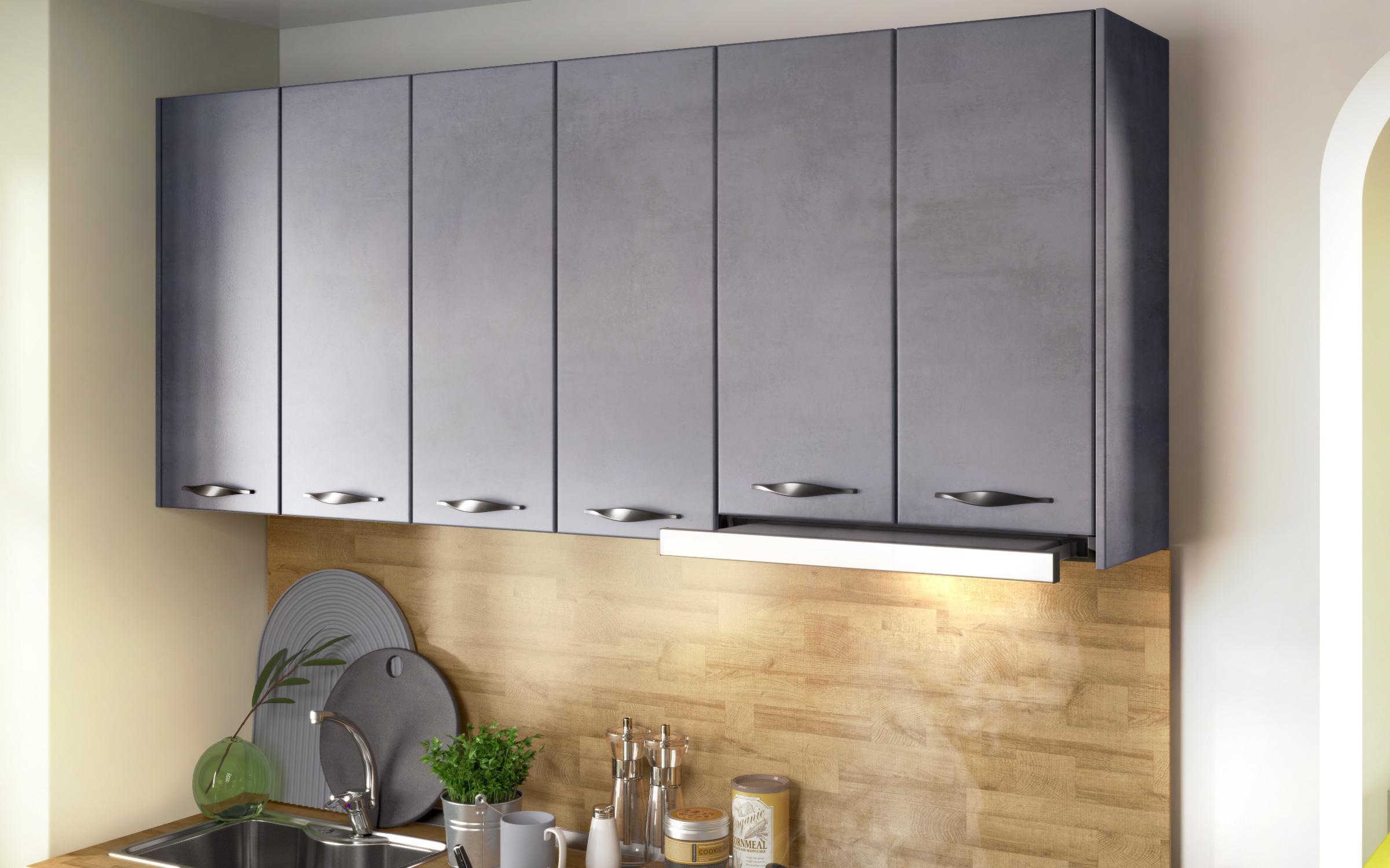 Bucatarie Sesil, beton inchis + aspen albastru deschis  5