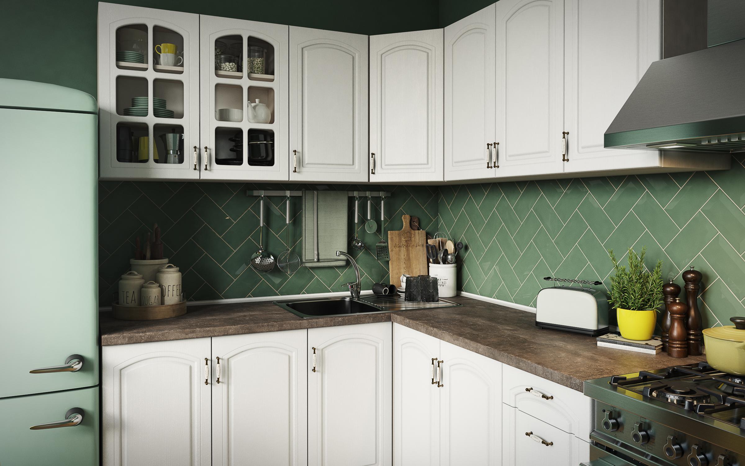 Bucatarie de colt Mirela CM K, textura alba  11