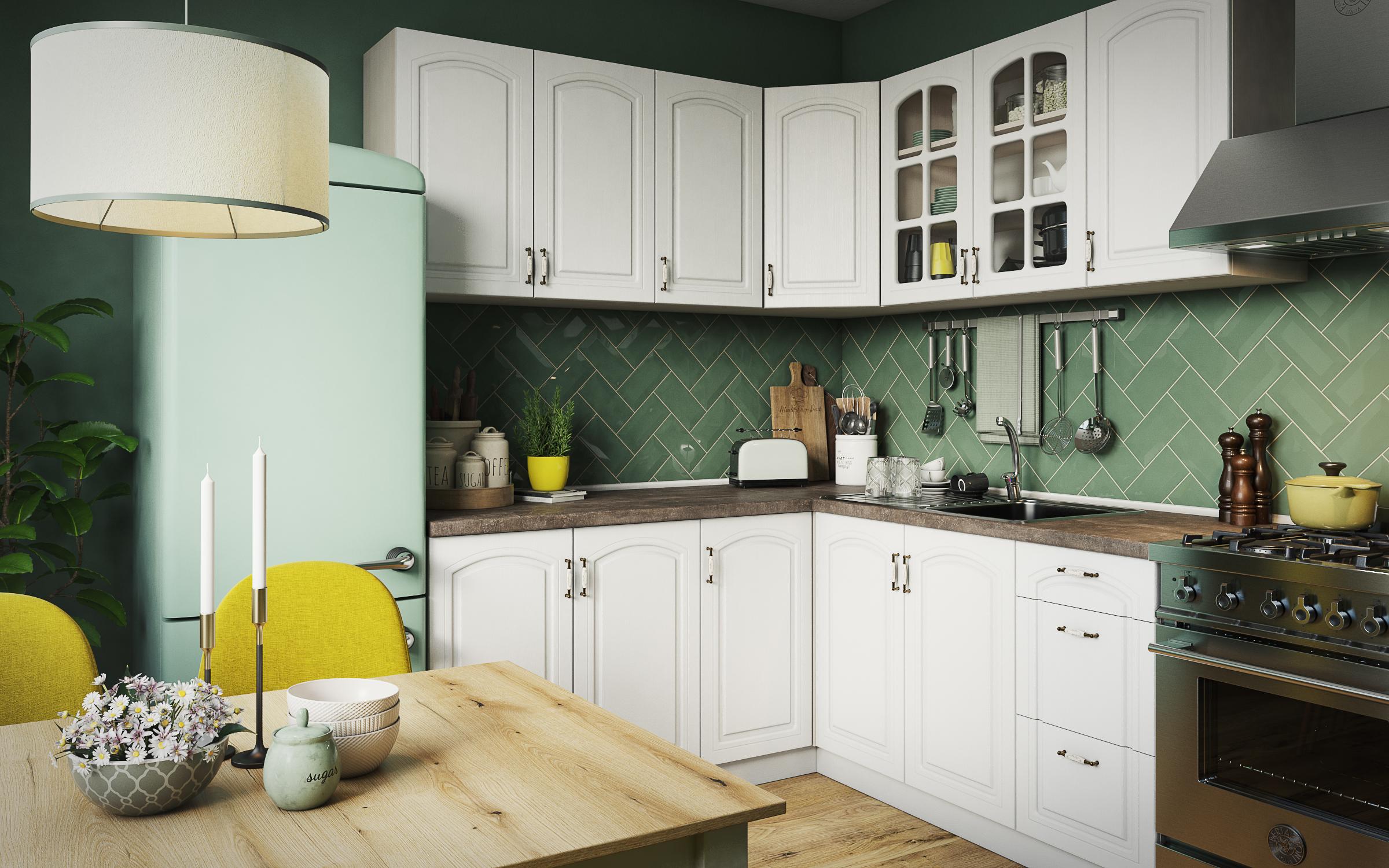 Bucatarie de colt Mirela CM K, textura alba  4