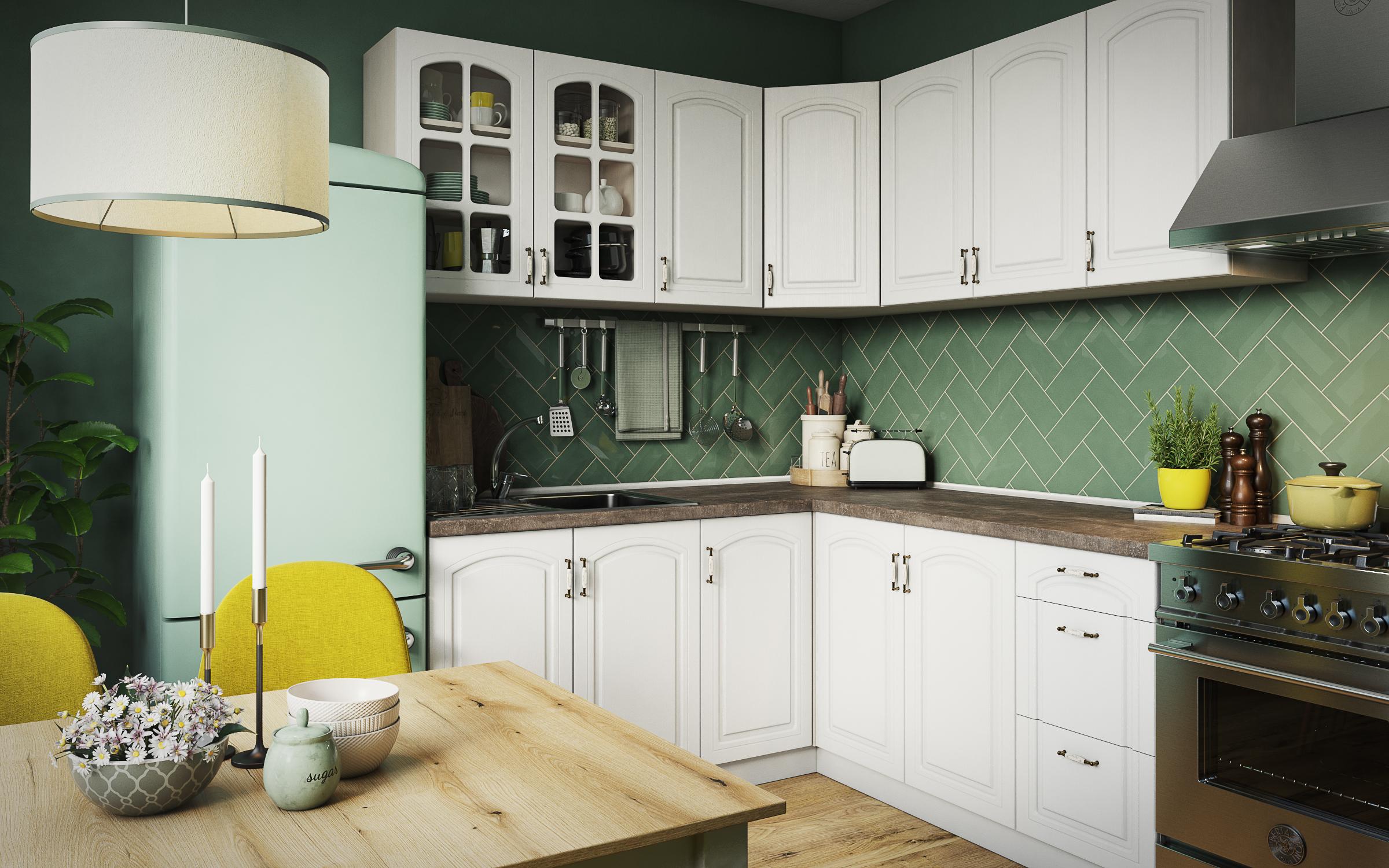 Bucatarie de colt Mirela CM K, textura alba  8